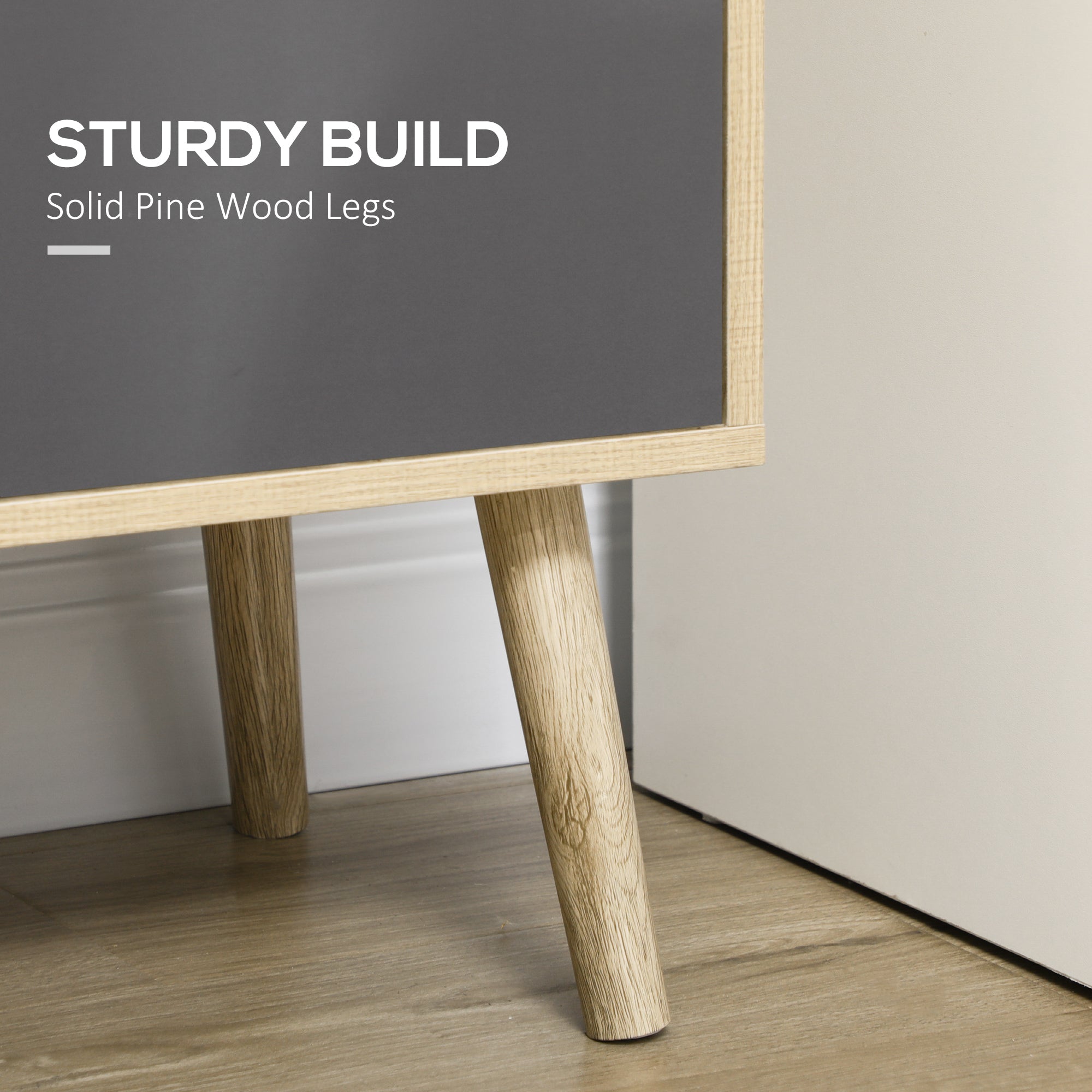 Modern Bookcase with Bottom Cabinet and 6 Open Shelves, Freestanding Bookshelf for Study Living Room Home Office, Natural and Dark Grey