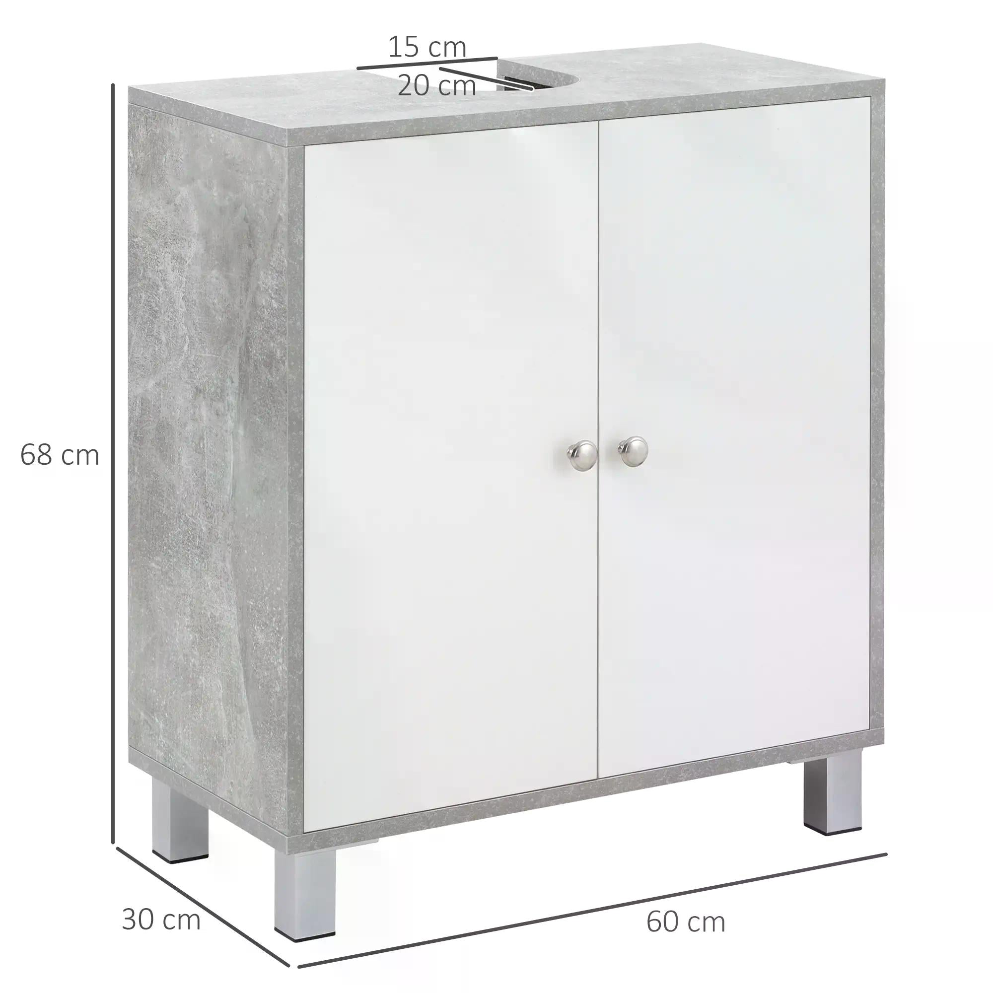 Under Sink Cabinet, Bathroom Vanity Unit, Pedestal Under Sink Design, Storage Cupboard with Adjustable Shelves, White and Grey