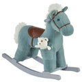 Baby Wooden Plush Rocking Horse with Realistic Sounds Ride-On Toy for 18-36 Months - Blue
