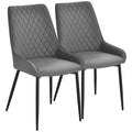 Set of 2 Quilted PU Leather Dining Chairs with Metal Frame and Foot Caps - Grey