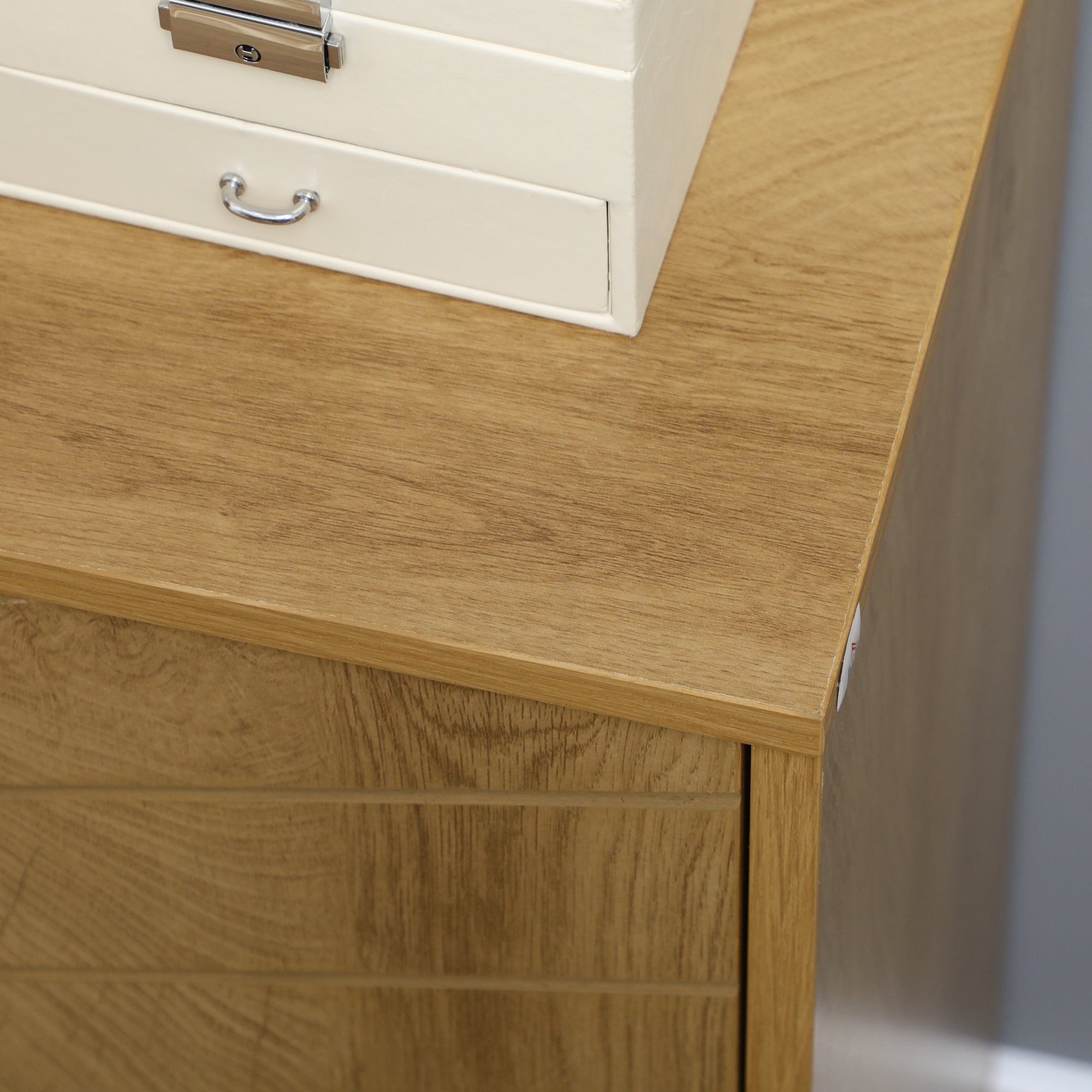 Vintage Storage Cabinet with Double Chevron Doors and Pine Wood Legs - Natural Wood Effect