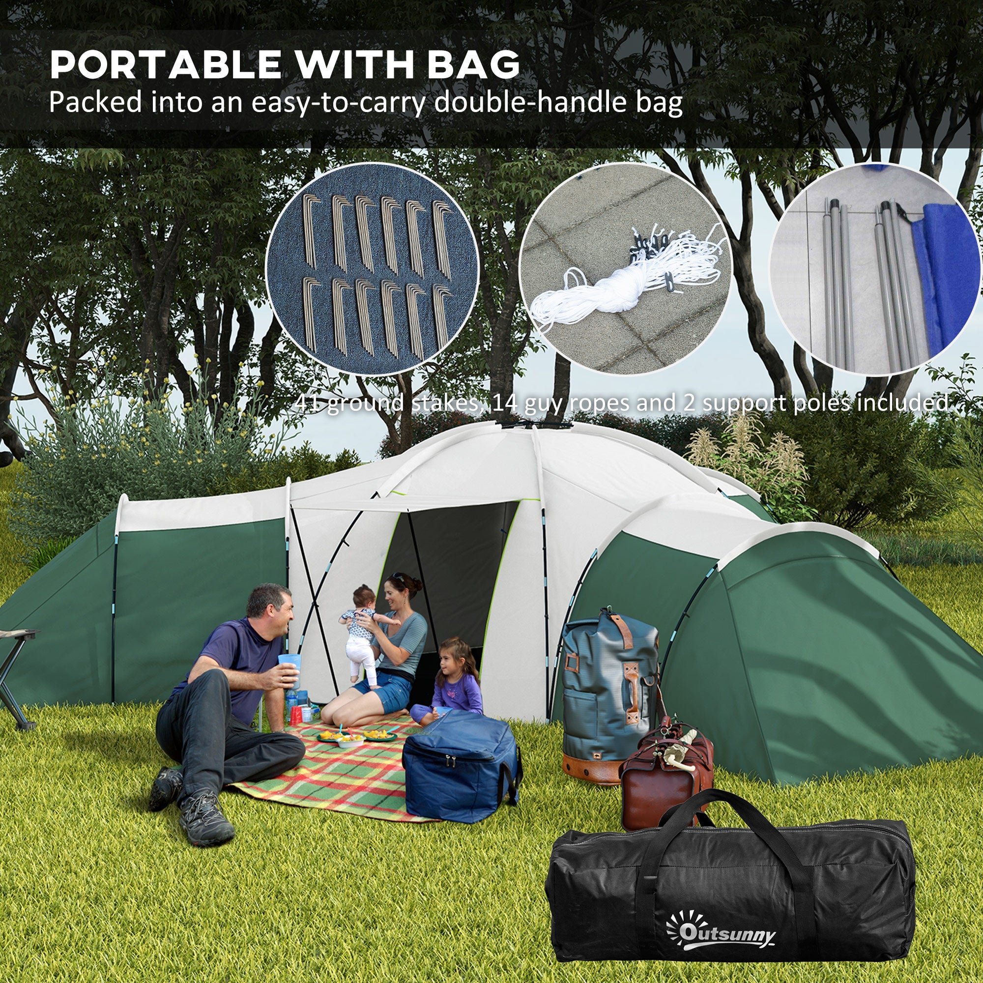 6-9 Man Camping Tent with Bedrooms and Porch - Water Resistant