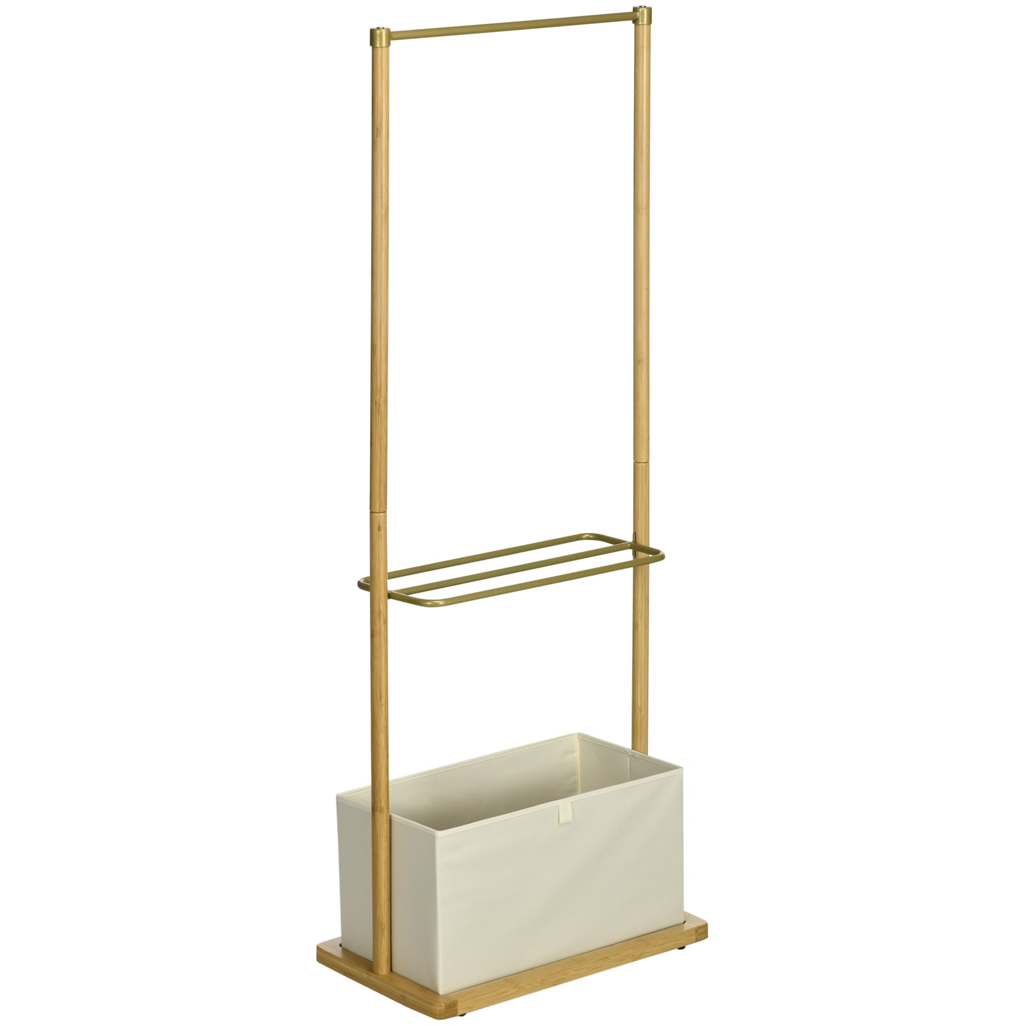 Clothes Rail, Bamboo Coat Stand, Garment Rack with Open Shelves and Fabric Storage Box for Bedroom, Hallway, Natural