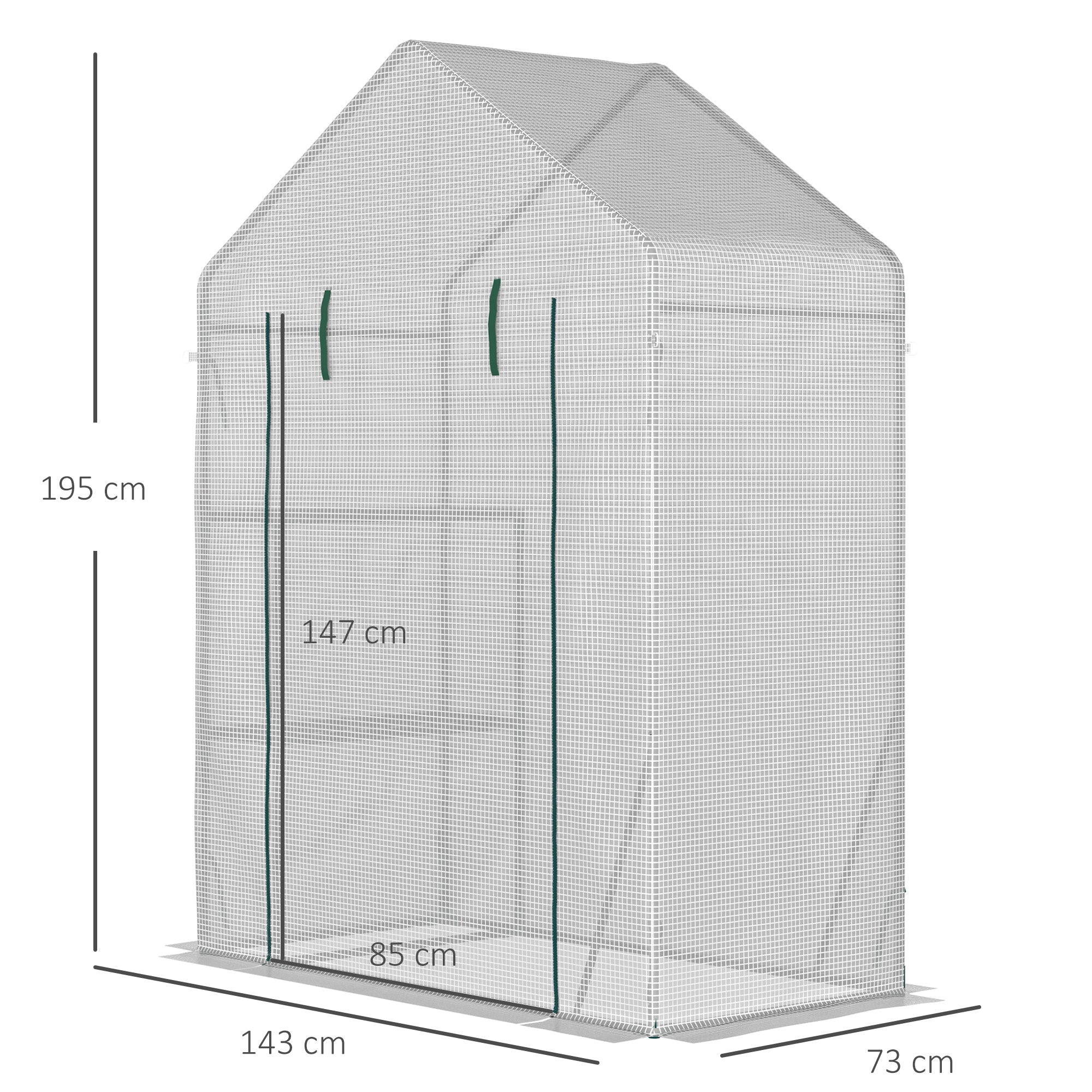 Greenhouse for Outdoor, Portable Gardening Plant Grow House with 2 Tier Shelf, Roll-Up Zippered Door, PE Cover, 143 x 73 x 195cm, Green