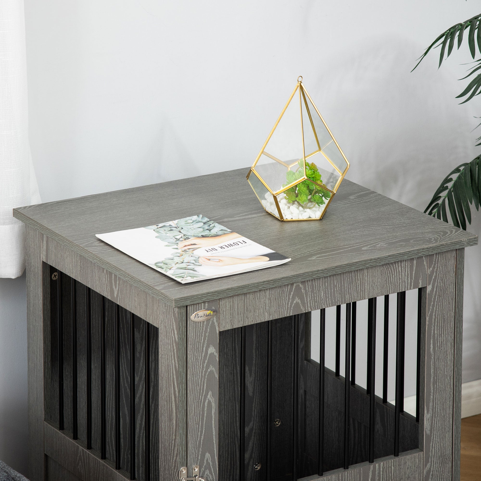 Dog Crate Furniture, Wooden End Table, Small Pet Kennel with Magnetic Door Indoor Crate Animal Cage, Grey