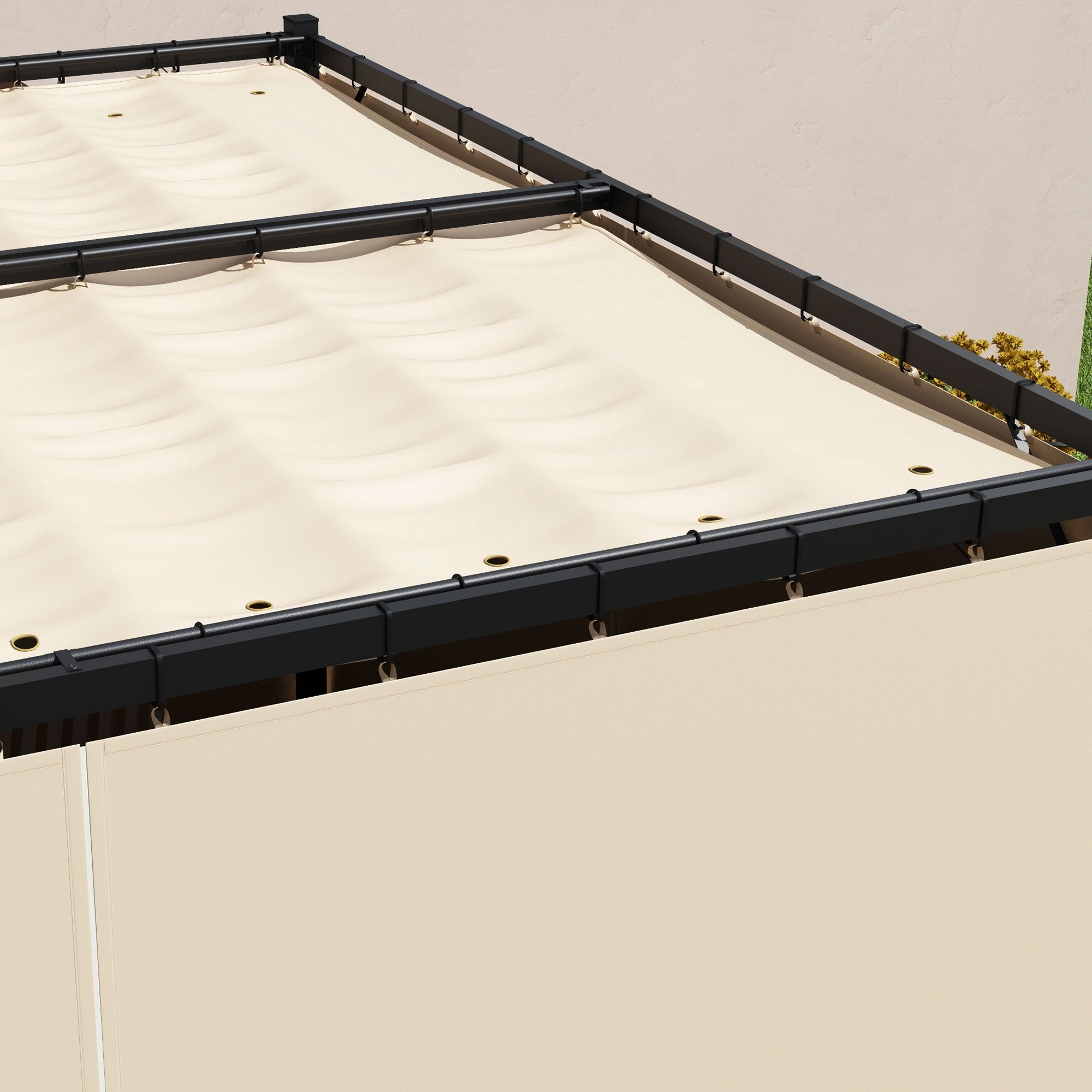3 x 3 Metre Retractable Pergola with Curtains and Durable Metal Frame - Beige