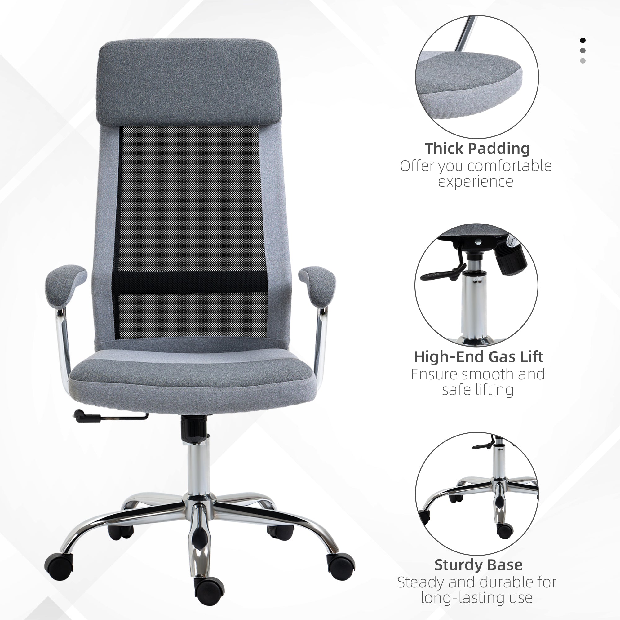 Office Chair Linen-Feel Mesh Fabric High Back Swivel Computer Task Desk Chair for Home with Arm, Wheels, Grey