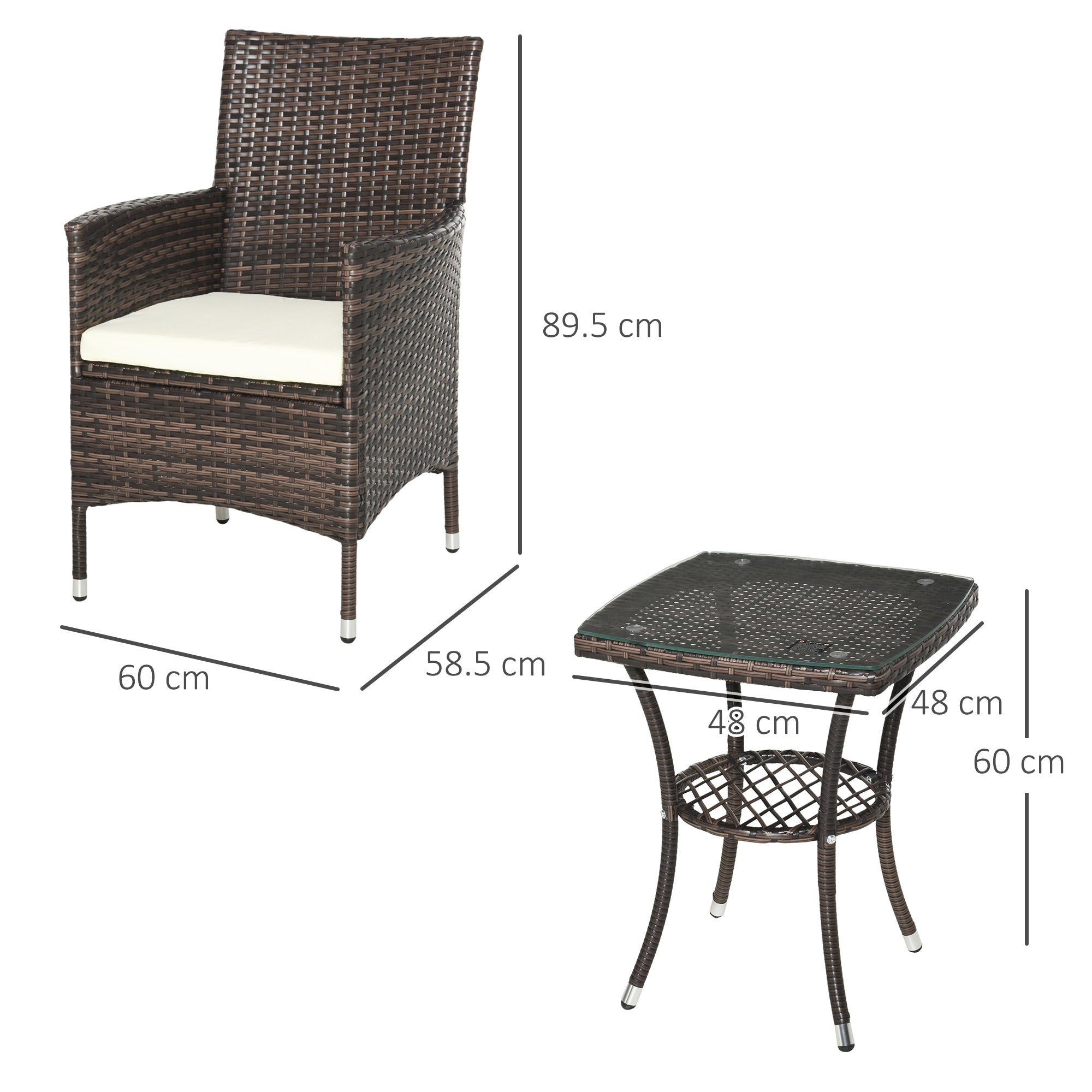 Garden Outdoor Rattan Furniture Bistro Set 3 PCs Patio Weave Companion Chair Table Set Conservatory (Brown)