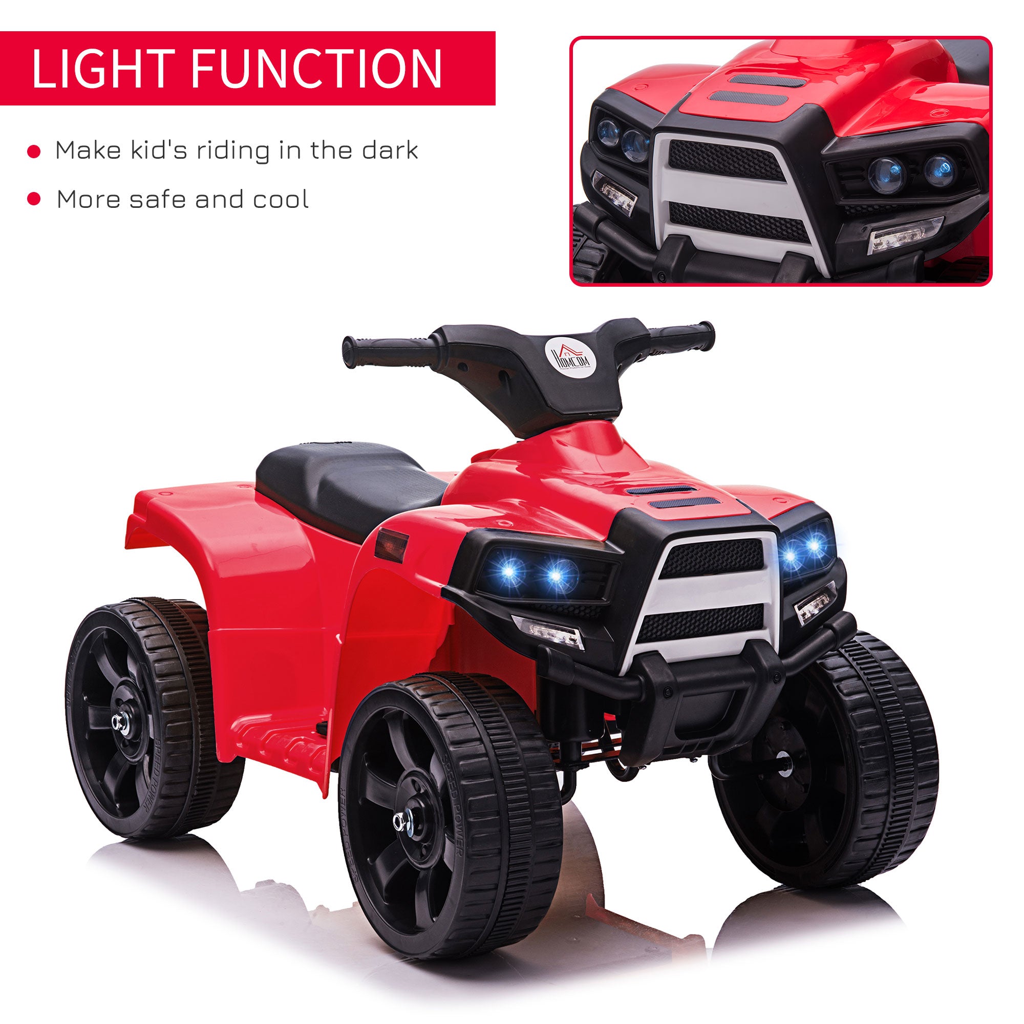 6 V Kids Ride on Cars Quad Bike Electric ATV Toy for Toddlers w/ Headlights Battery Powered for 18-36 months Black+Red