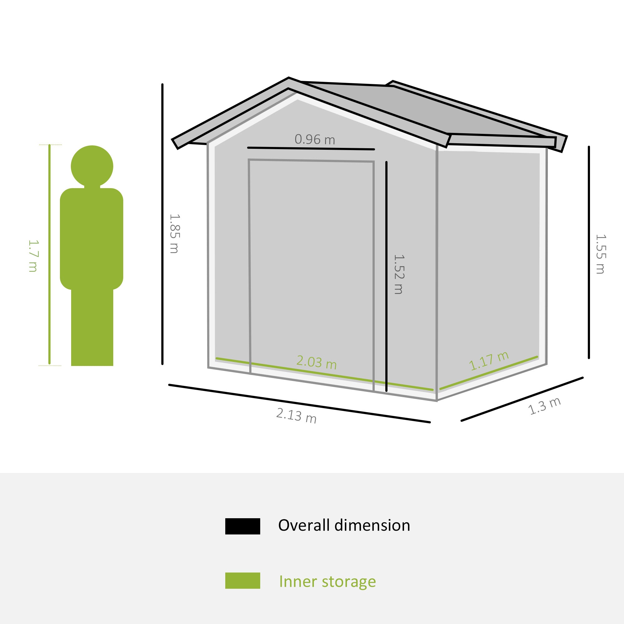 7ft x 4ft Lockable Garden Shed Large Patio Roofed Tool Metal Storage Building Foundation Sheds Box Outdoor Furniture, Green