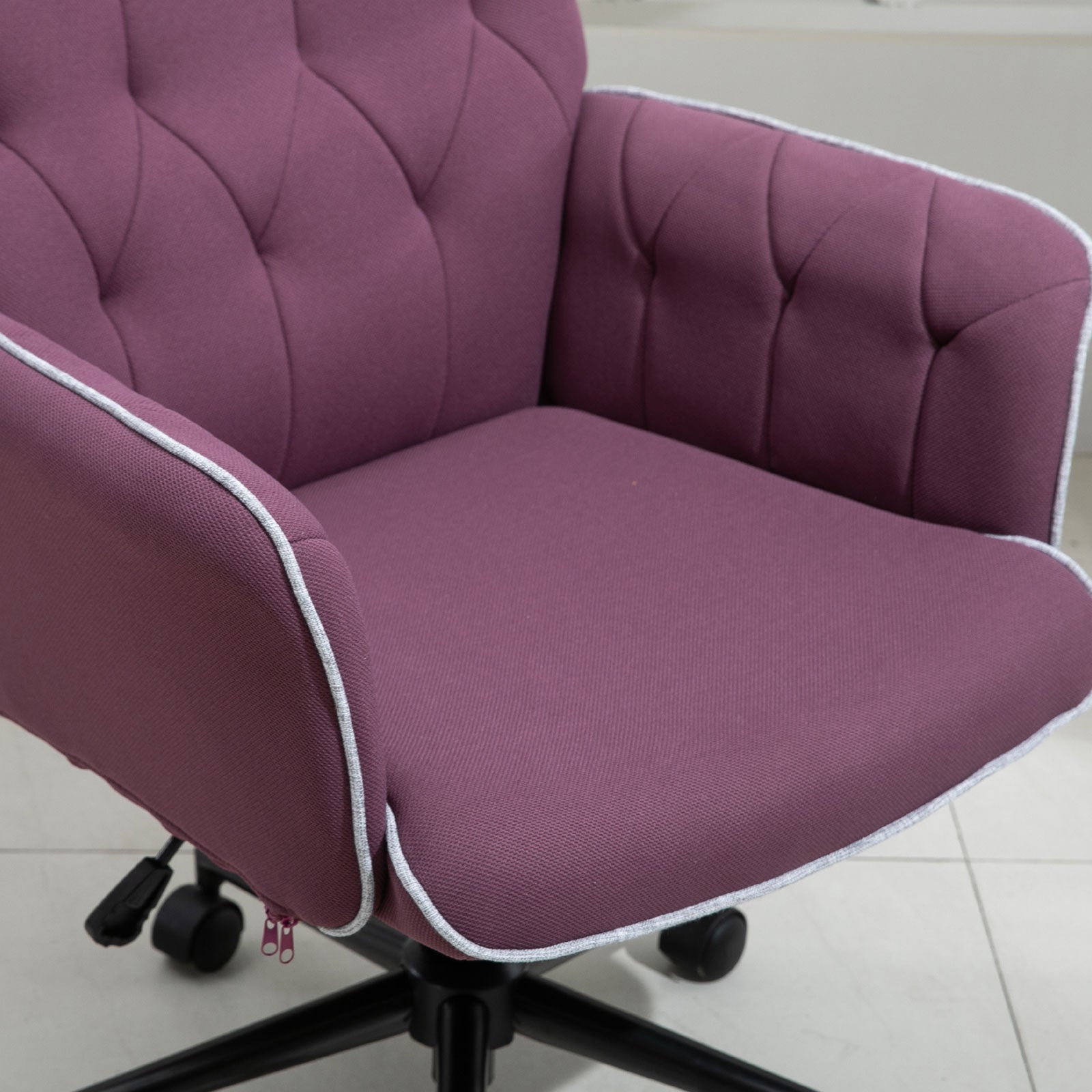 Linen Office Swivel Chair Mid Back Computer Desk Chair with Adjustable Seat, Arm - Purple