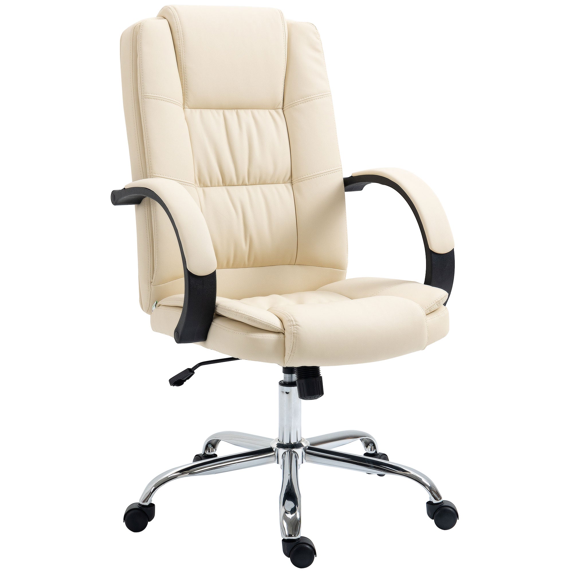 High Back Swivel Chair, PU Leather Executive Office Chair with Padded Armrests, Adjustable Height, Tilt Function, Beige