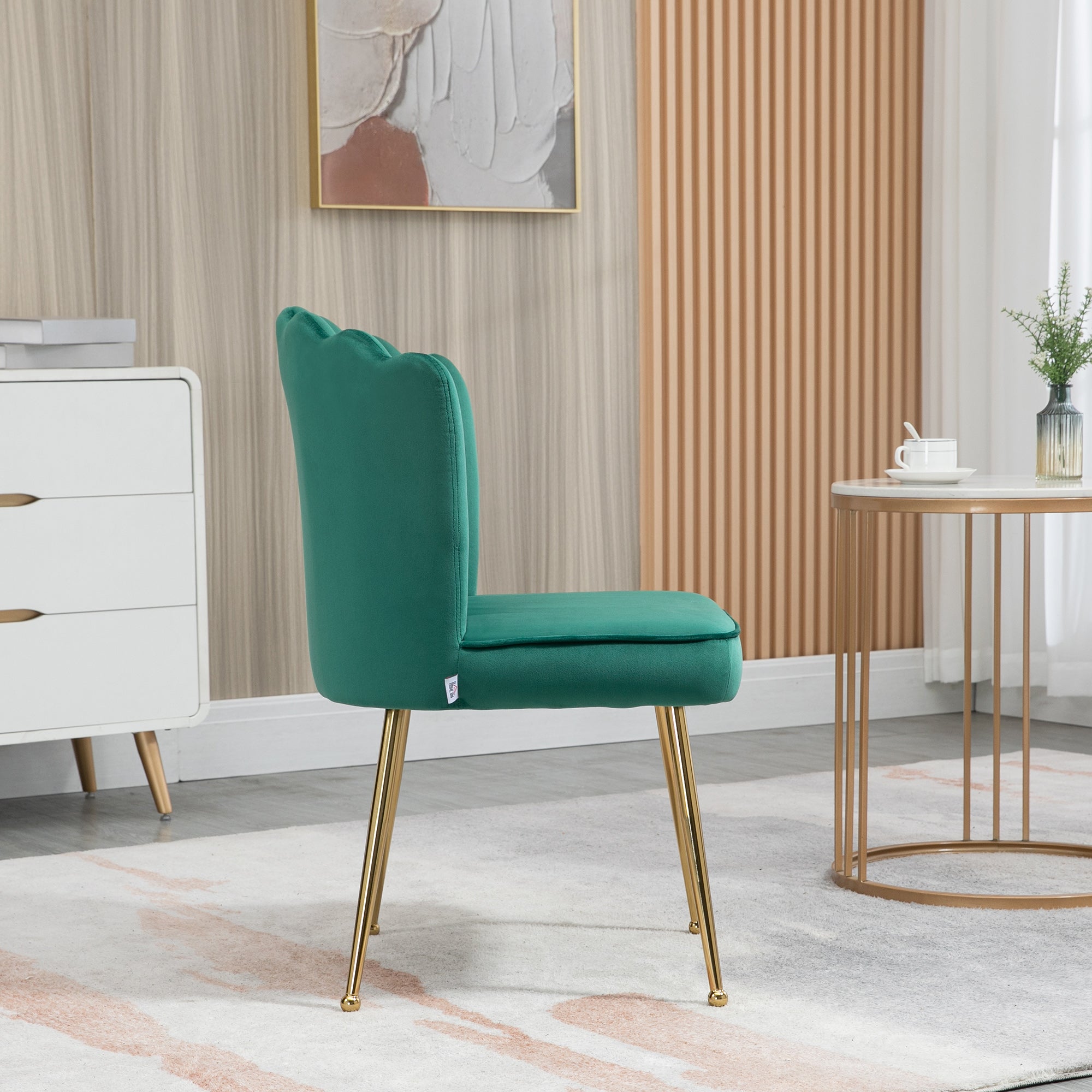Shell Luxe Velvet Accent Chair, Modern Living Room Chair with Gold Metal Legs for Living Room, Bedroom, Home Office, Set of 2, Green