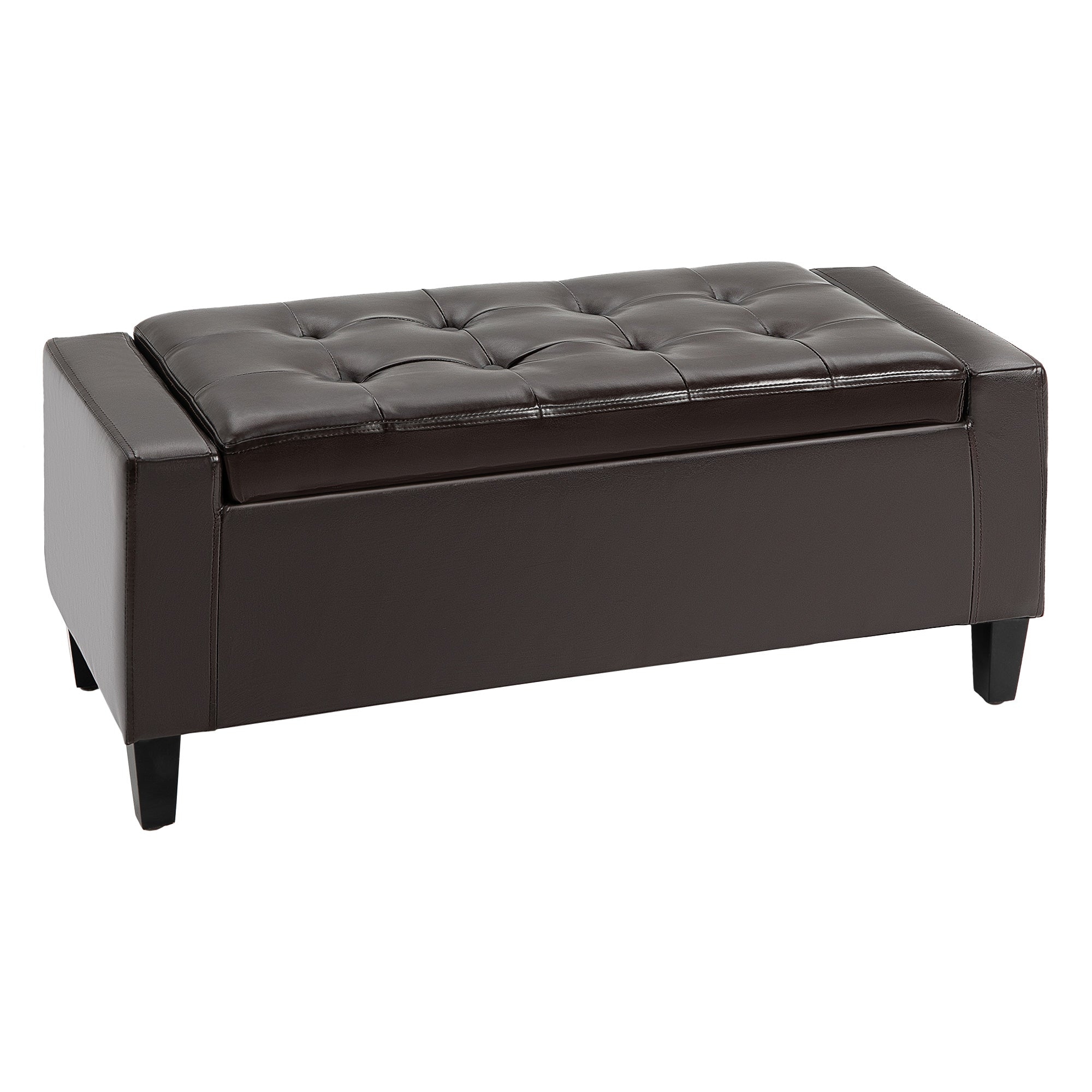 PU Leather Upholstered Lift-Top Tufted Ottoman Brown