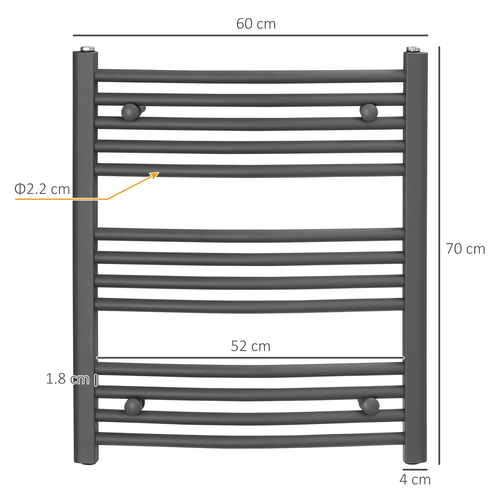 Straight Heated Towel Rail, Hydronic Bathroom Ladder Radiator Towel Warmer For Central Heating 600mm x 700mm, Grey