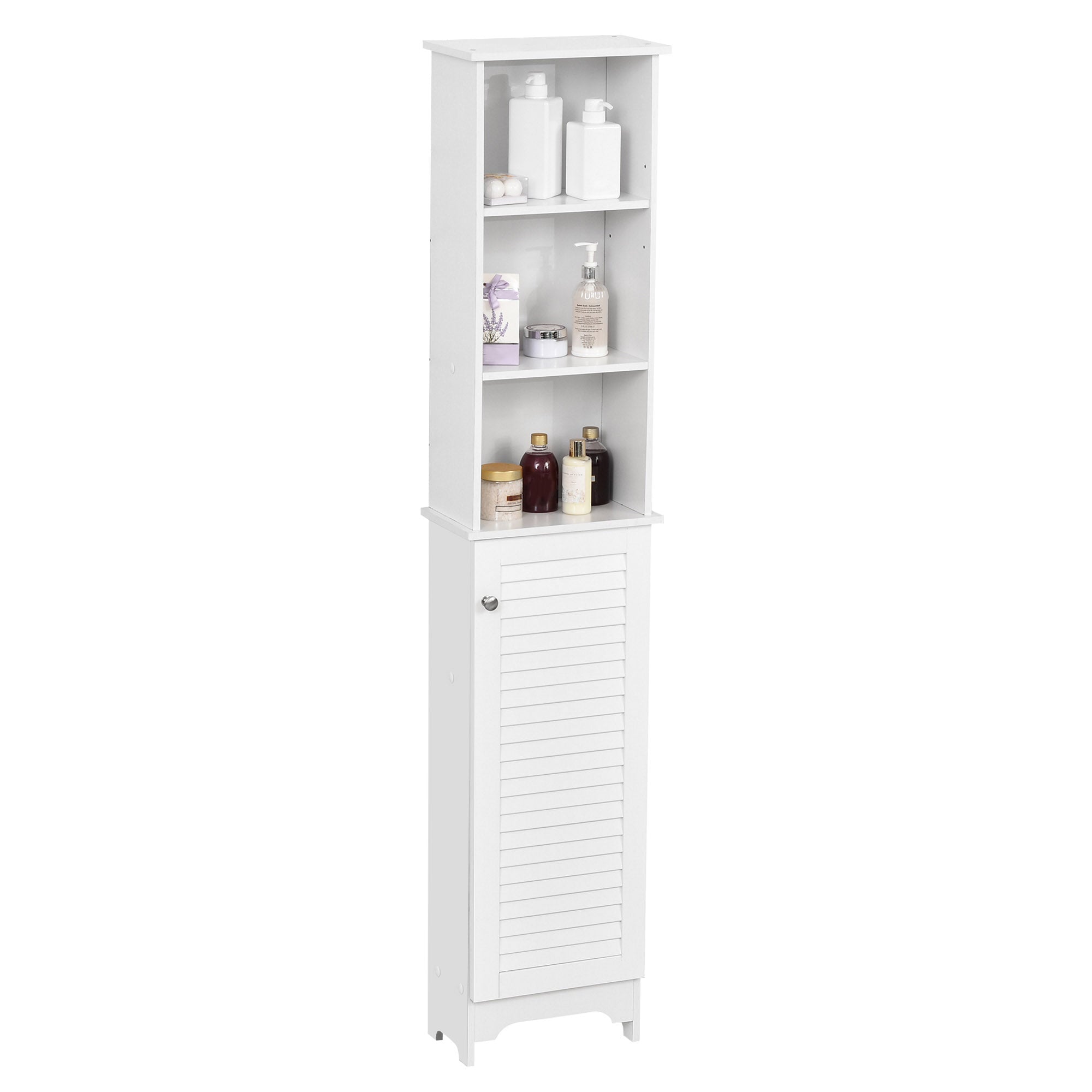 Freestanding Tallboy Bathroom Storage Cabinet w/ 6 Shelves Cupboard Tower Organisation Home Bathroom Furniture White