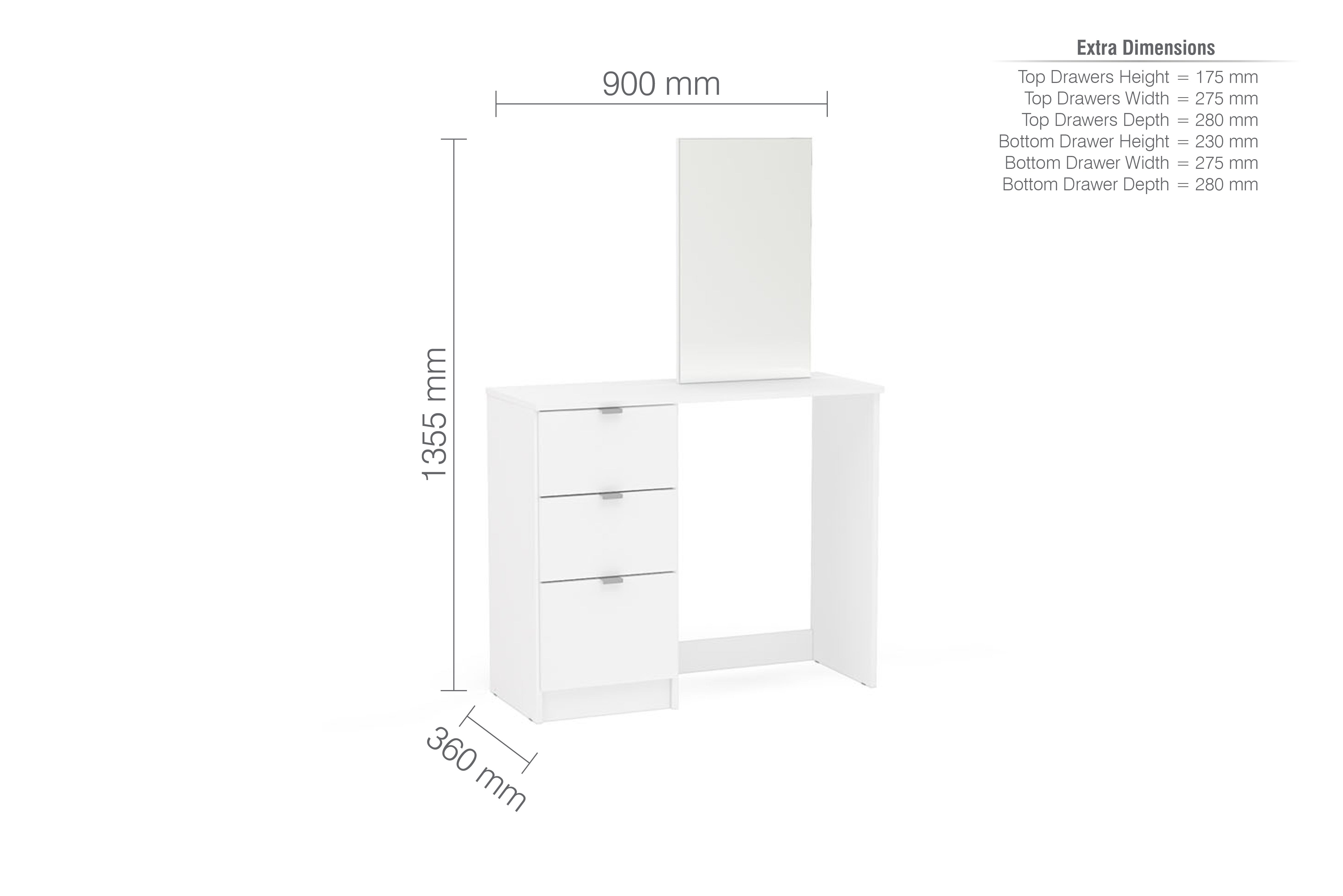 Madison 3 Drawer Dressing Table & Mirror