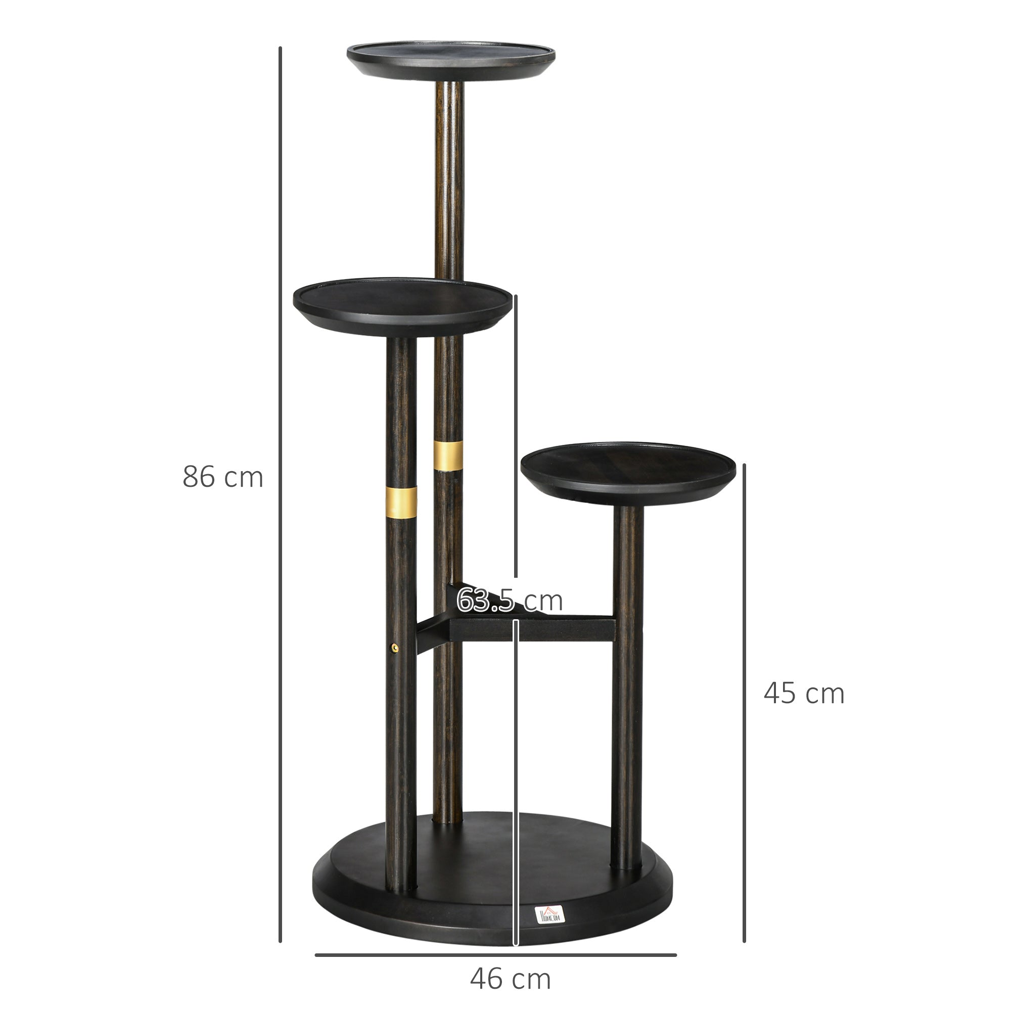 3-Tier Plant Stand, Plant Shelf Rack, Bamboo Display Stand, 46x46x86cm, Dark Walnut