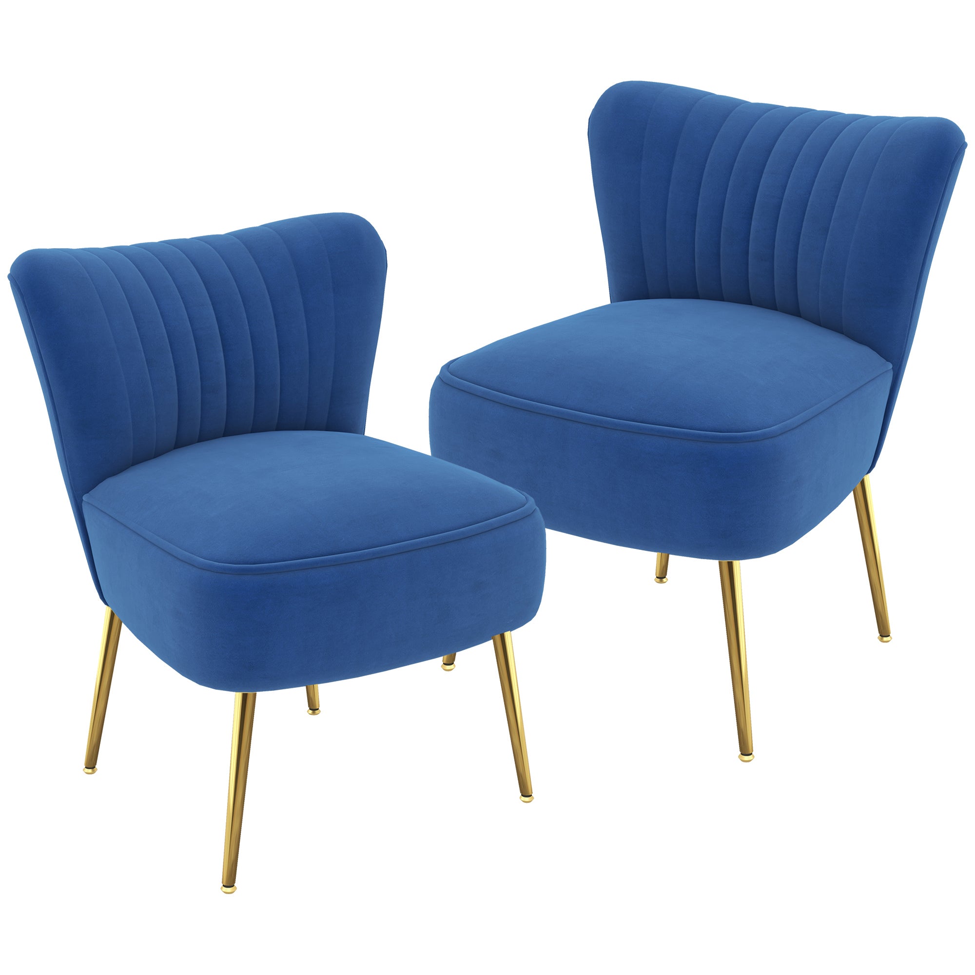 Set of 2 Accent Chairs, Upholstered Living Room Chairs with Gold Tone Steel Legs, Wingback Armless Chairs, Dark Blue