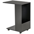 Mobile C-Shape Sofa Side Table with Storage and Casters for Laptop and Snacks - Black