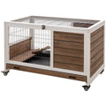 Wooden Indoor Rabbit Hutch with Enclosed Run - Brown