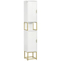 Narrow Bathroom Storage Cabinet with Adjustable Shelf and Gold Accents - White