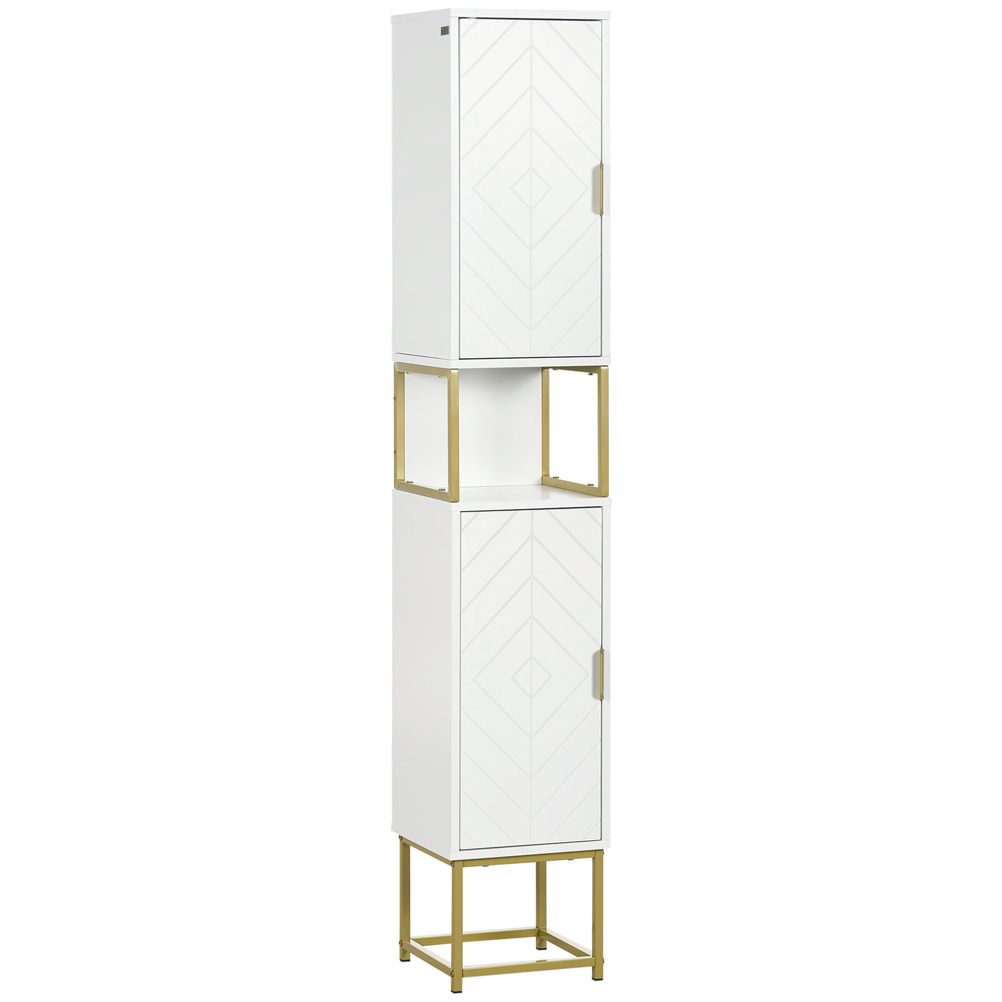 Narrow Bathroom Storage Cabinet, Freestanding Tallboy Storage Unit Floor Cabinet Slim Corner Organizer w/Adjustable Shelf Steel Base, White