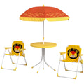 Kids Lion Themed Picnic Table and Foldable Chair Set with Adjustable Parasol - Yellow