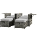 5 Piece Rattan Sun Lounger Set with Storage Footstools and Glass Table - Grey