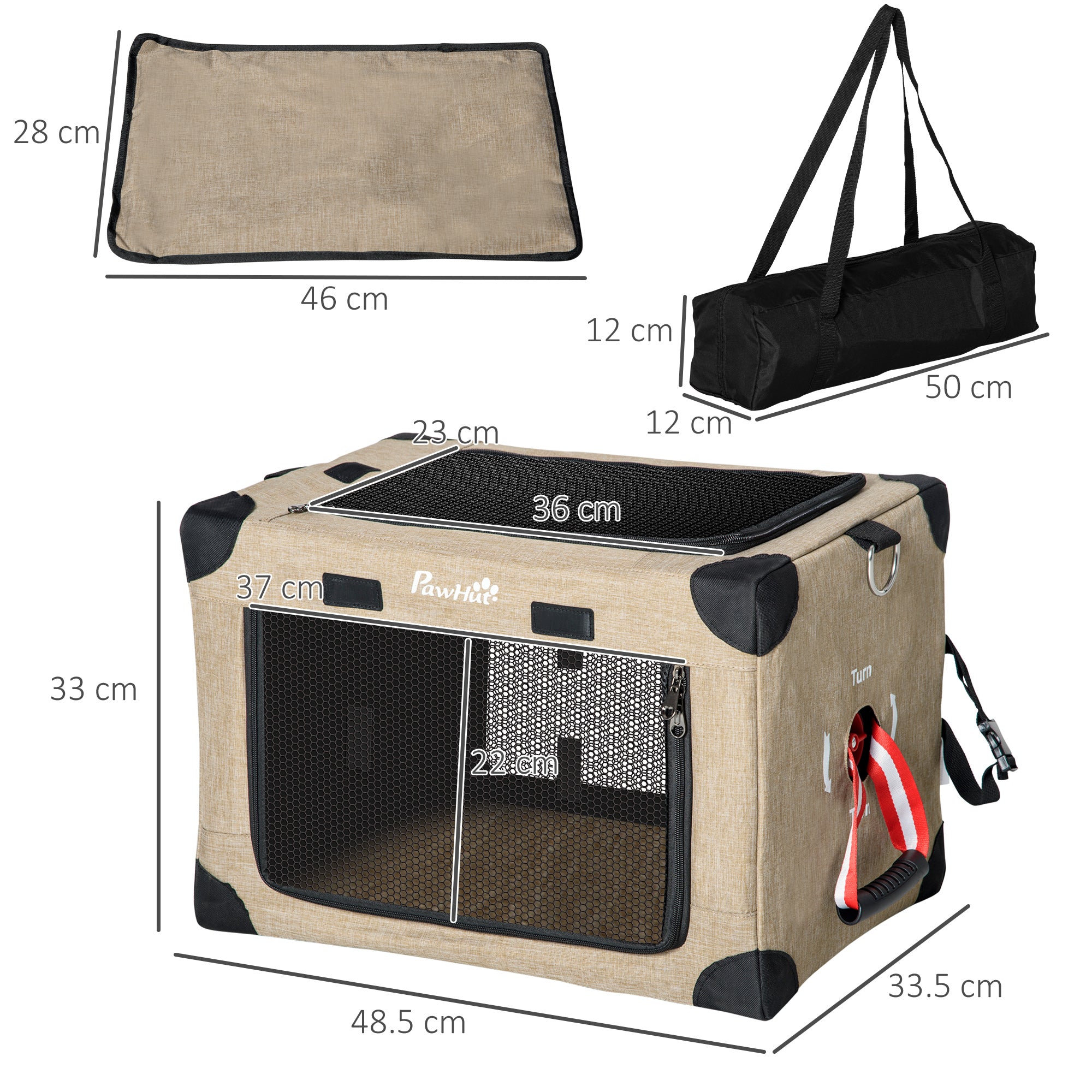 One-step Folding Cat Carrier, Portable Pet Carrier Bag with Cushion, Pet Travel Carrier with Adjustable Strap, Cat House for XS Dogs Khaki