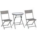 Foldable 2 Seater Rattan Bistro Set with Tempered Glass Table - Grey