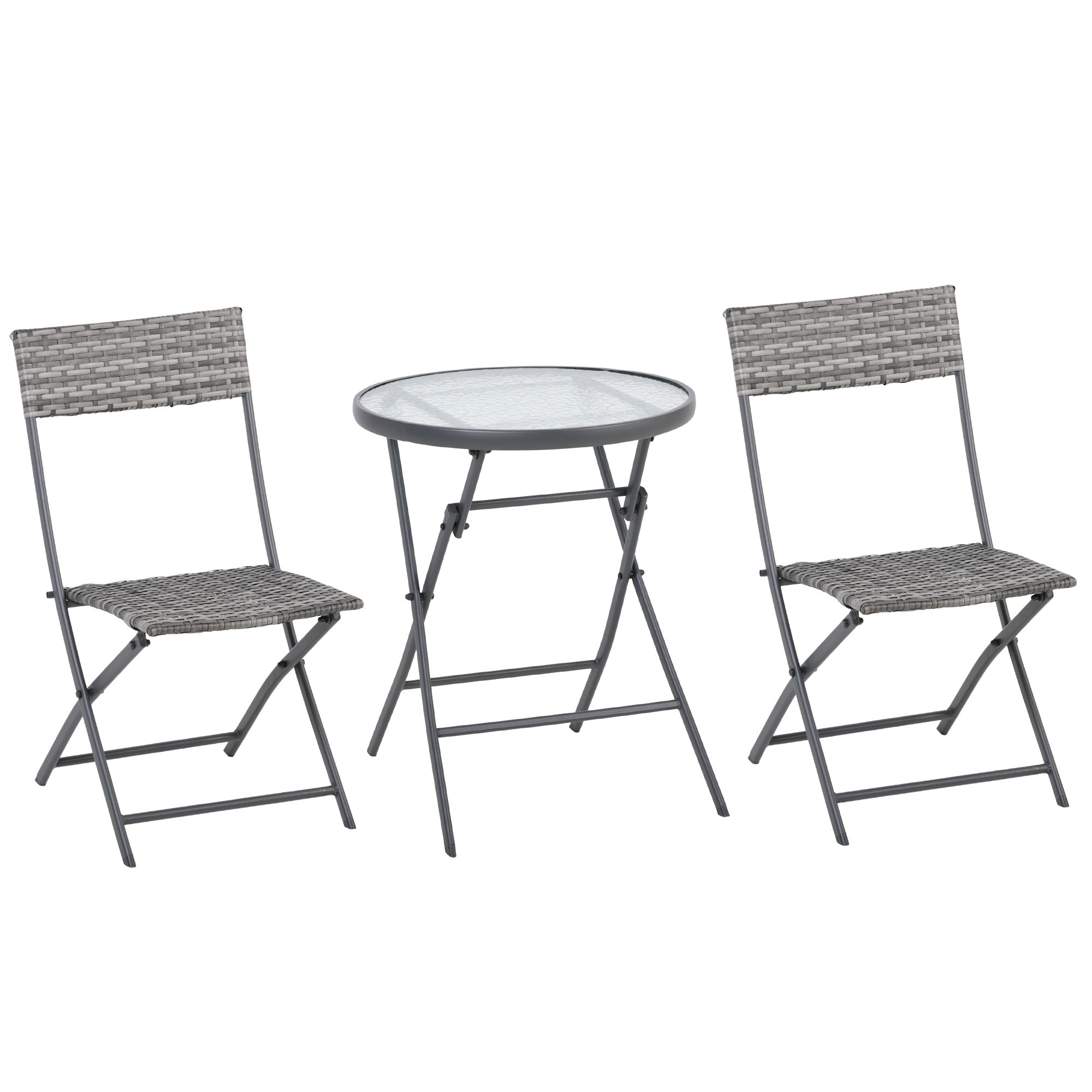 2 Seater Rattan Bistro Set Outdoor Foldable Wicker Conversation Balcony Furniture Set for Outdoor Yard Porch Poolside Lawn Balcony Grey