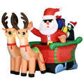 6ft Inflatable Christmas Santa Claus & Penguin on Sleigh with 2 Reindeer LED Yard Display - Red