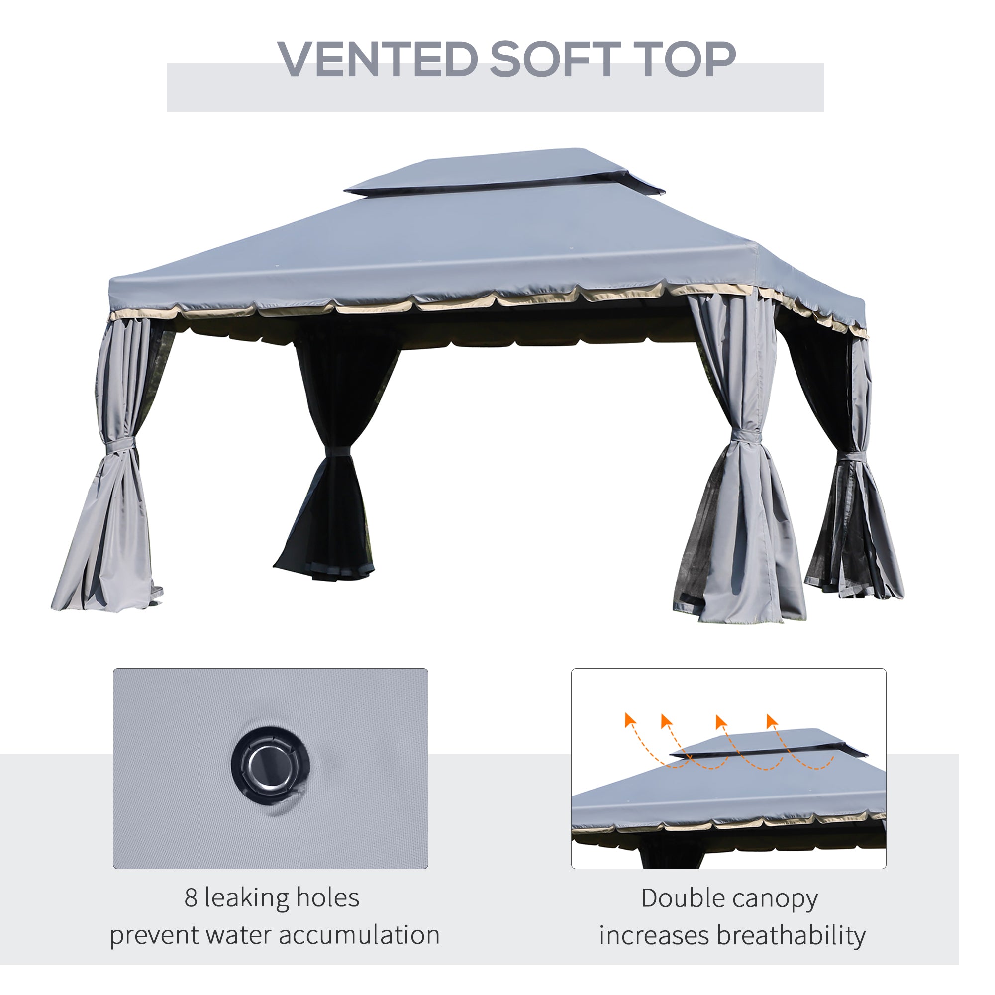 3 x 4m Aluminium Alloy Gazebo Marquee Canopy Pavilion Patio Garden Party Tent Shelter with Nets and Sidewalls - Grey