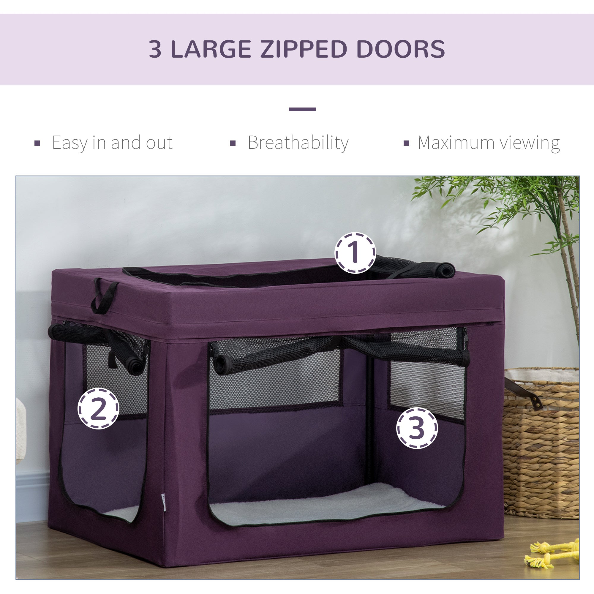 90cm Pet Carrier Portable Cat Carrier Foldable Dog Bag, Pet Travel Bag with Cushion for Medium and Large Dogs, Purple