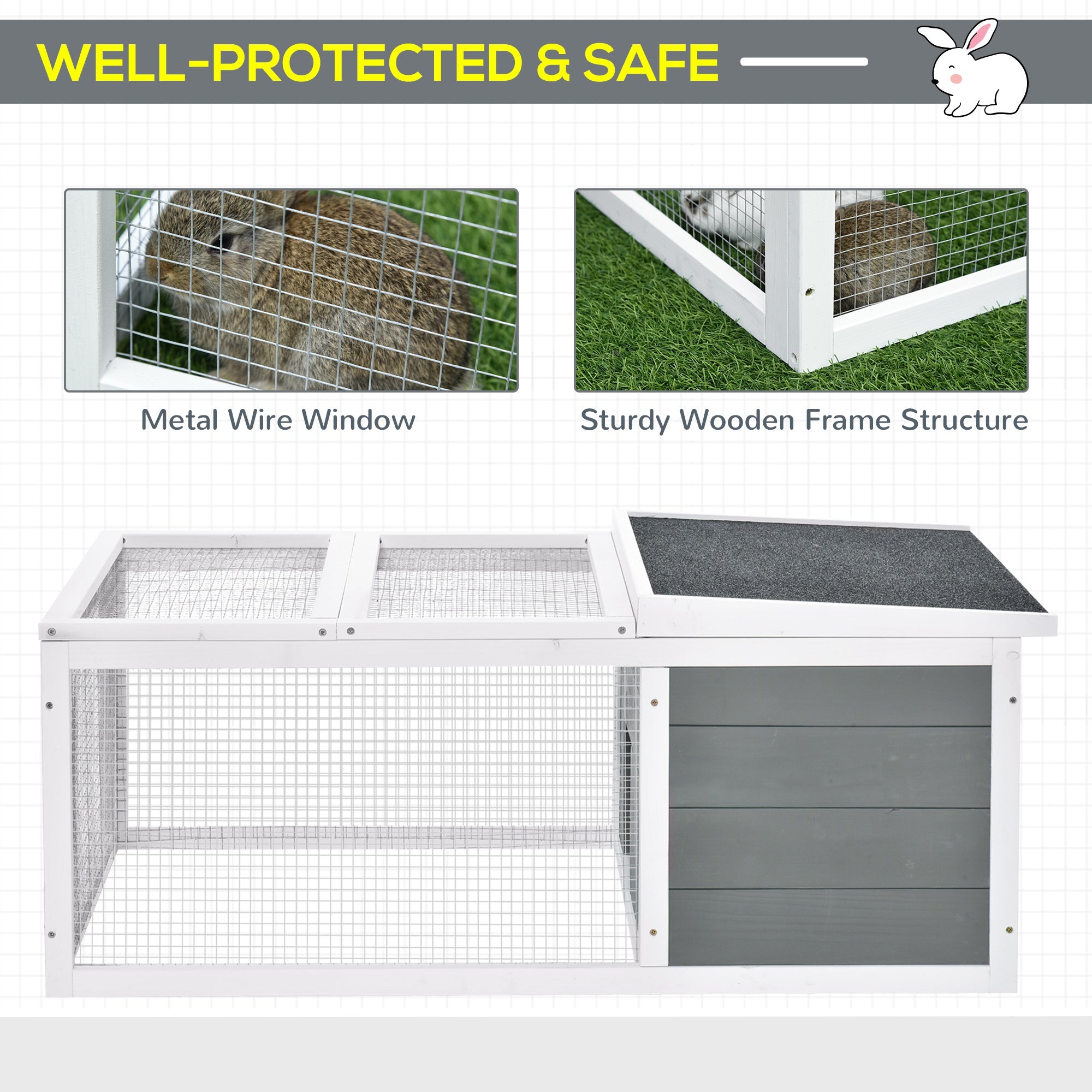 Indoor Outdoor Wooden Small Guinea Pigs Hutch with UV-Resistant Asphalt Roof and Water-Repellent Paint