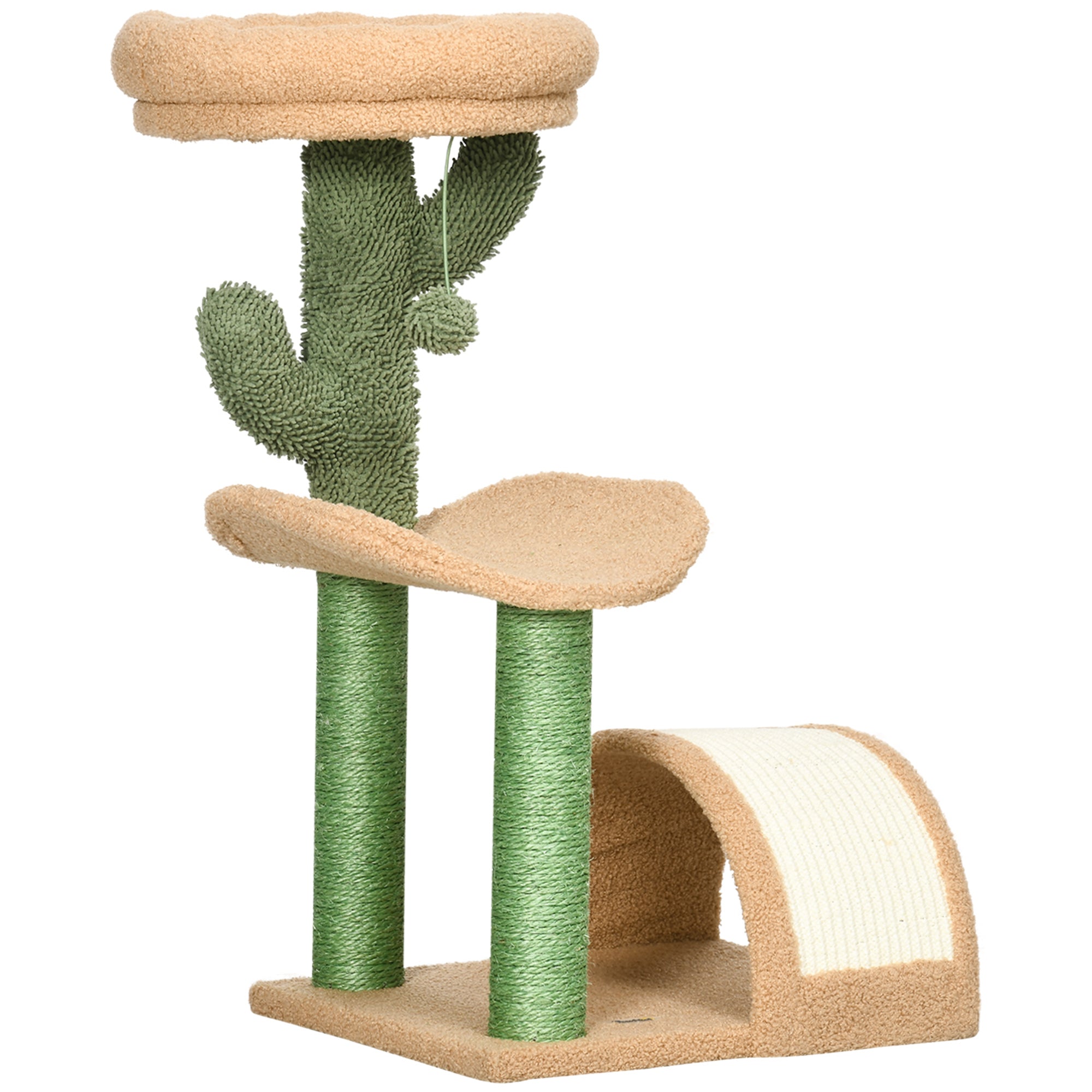 72cm Cat Tree, Kitty Activity Center, Wooden Cat Climbing Toy, Cat Tower with Bed Ball Toy Sisal Scratching Post Curved Pad, Yellow