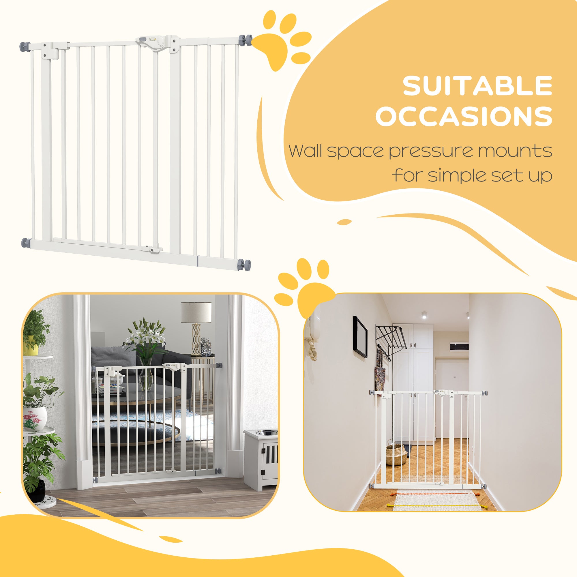 Metal 74-94cm Wide Adjustable Dog Gate White