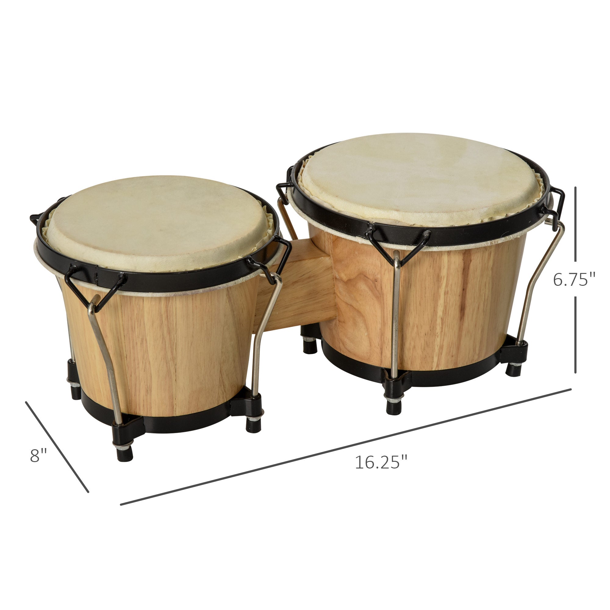 Wooden Bongo Drum Set w/ Sheepskin Drum Head, Percussion Instrument, 7.75" & 7" Drums, for Kids Adults, w/ Tuning Wrench