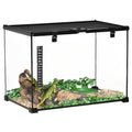 50 x 30 x 35 cm Reptile Glass Terrarium with Thermometer and Climbing Features - Black