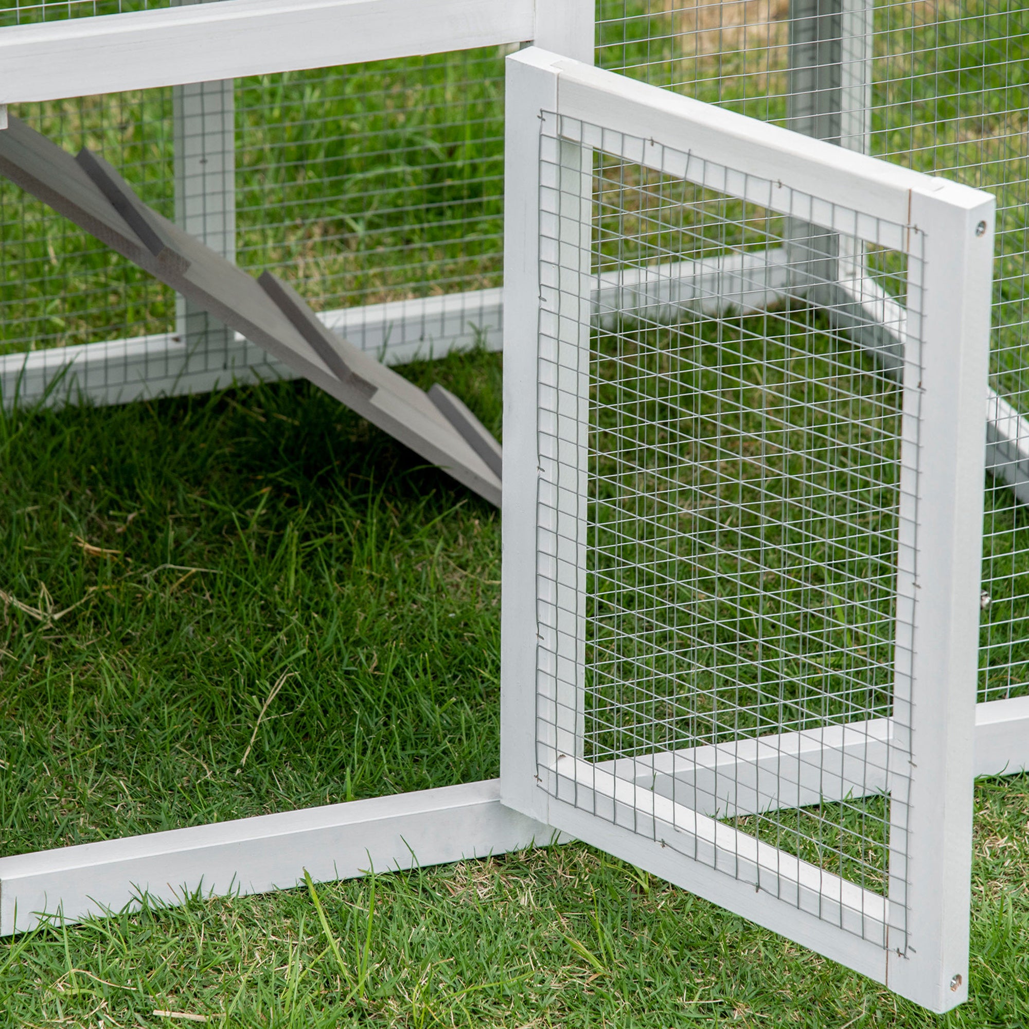 Wooden Rabbit Hutch, 2 Tier Guinea Pig Cage, Bunny Run, Small Animal House for Indoor Outdoor with Sunlight Panel Roof Slide-out Tray, Grey