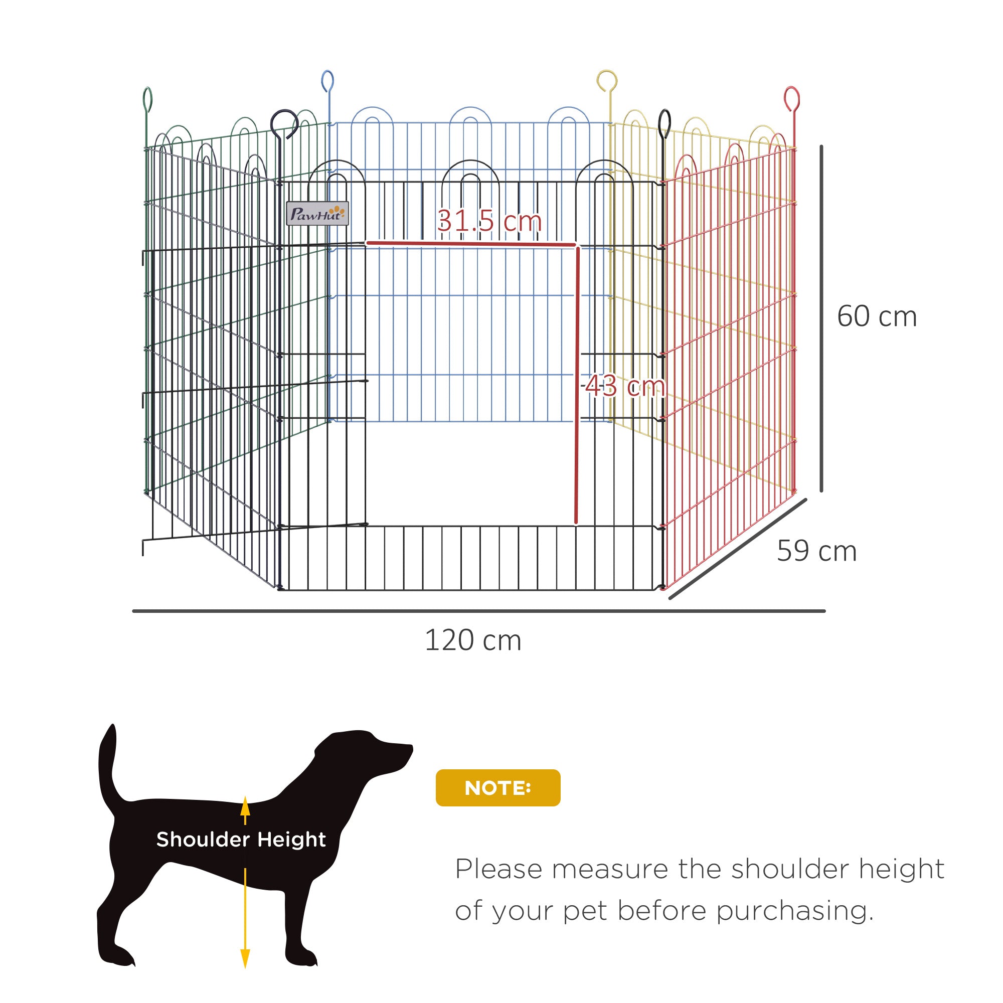 Pet Playpen Hexagon Dog Puppy Pen Crate Kennel Exercise Fence w/ Door Metal Indoor & Outdoor