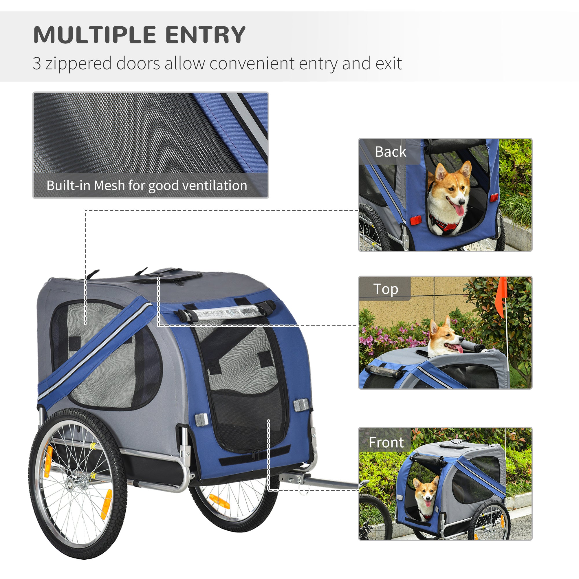 Dog Bike Trailer Pet Bicycle Trailer Foldable Dog Cat Bike Carrier with Suspension- Blue