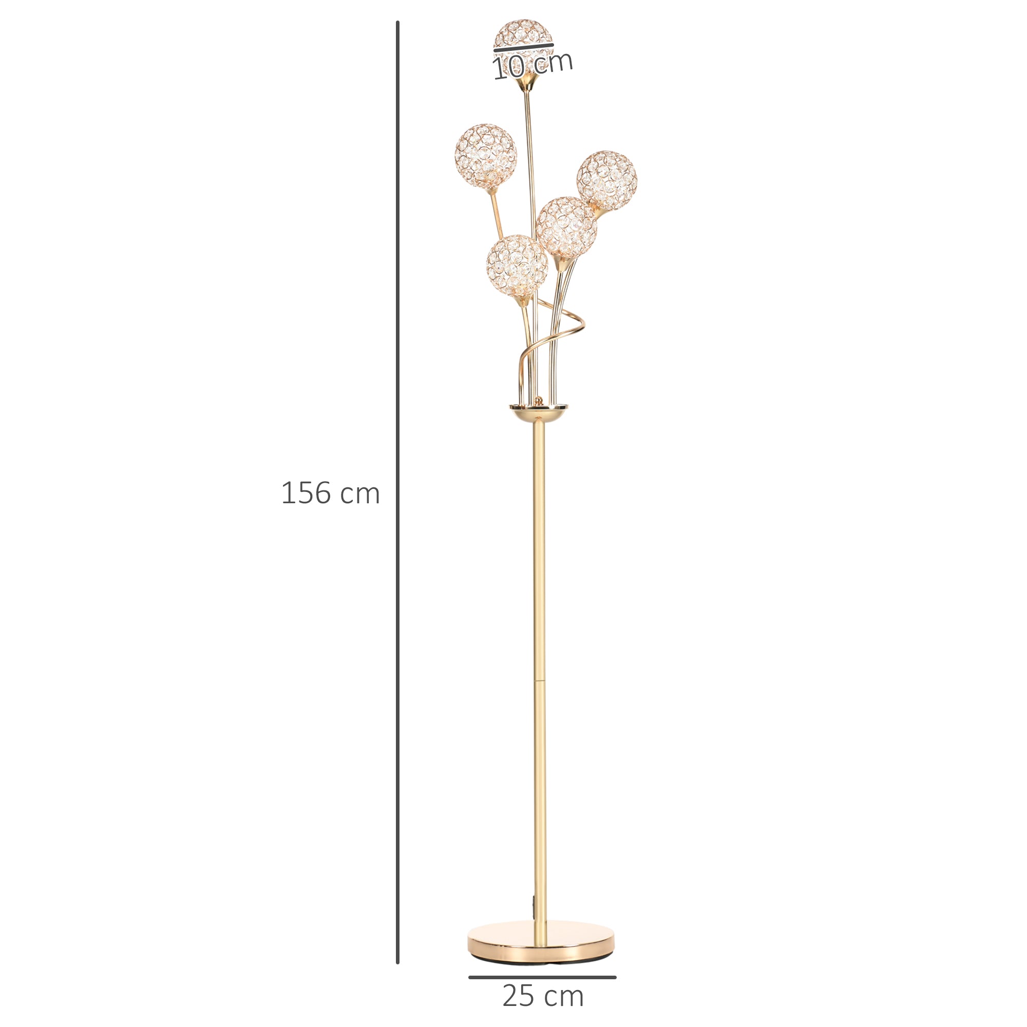 Modern Crystal 5-Light Upright Floor Lamp 156cm for Living Room Bedroom - Gold Tone
