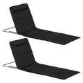 Set of 2 Foldable Garden Beach Chair Mats with Adjustable Back, Metal Frame & Head Pillow - Black
