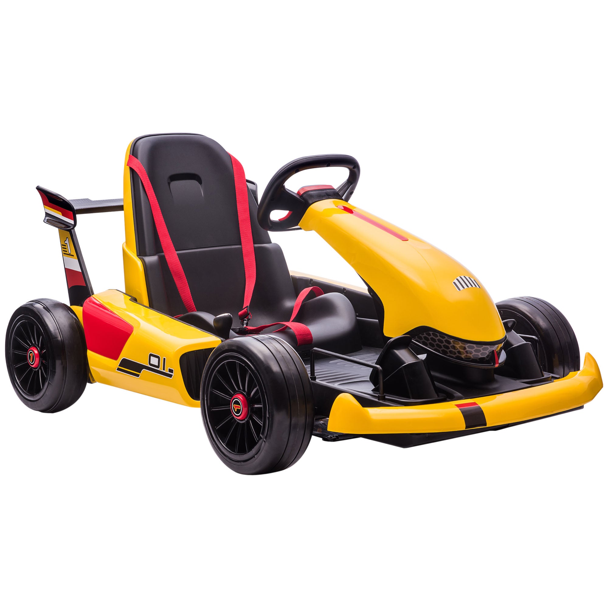 Electric Go Kart with Adjustable Footrest, Reversing Steering Wheel, Kids Ride-On Racing Go Kart with 12V Rechargeable Battery 2 Speeds Yellow
