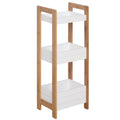3-Tier Bamboo Bathroom Storage Rack Shelf for Narrow Spaces - White & Bamboo