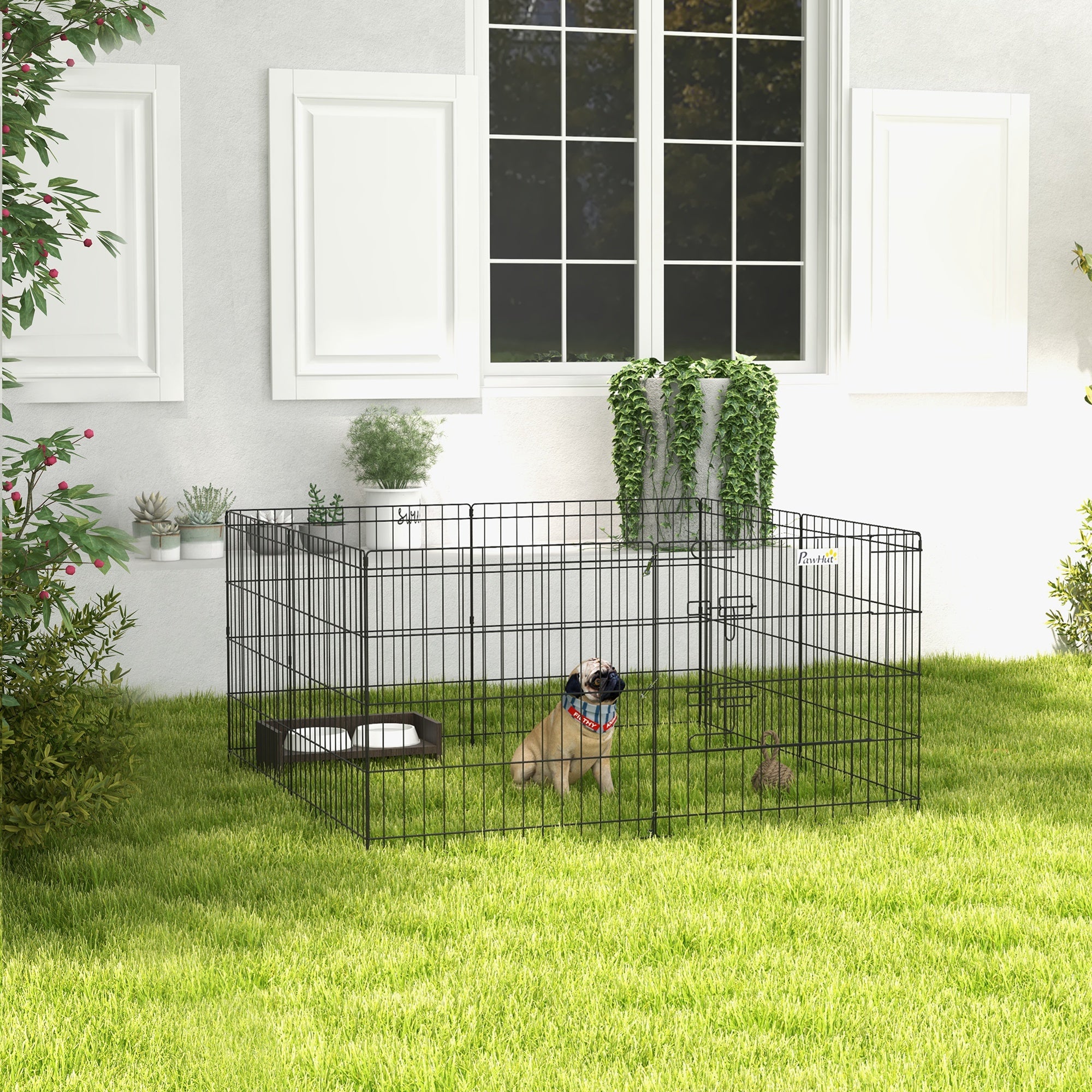 8 Panel Dog Playpen Puppy Pen Rabbits Guinea Metal Crate Pet Cage Run Indoor Outdoor, 61x61 cm