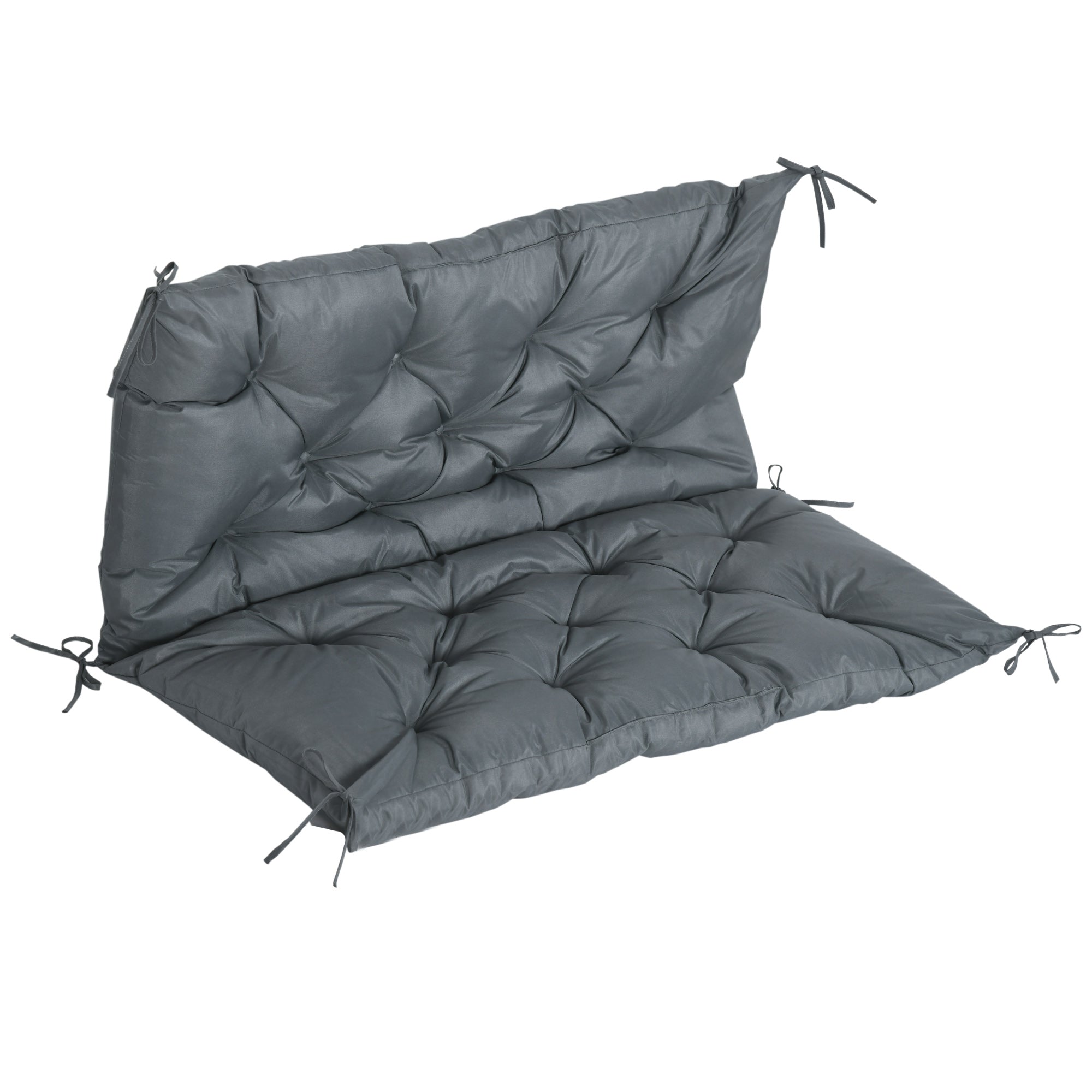 2 Seater Bench Cushion, Garden Chair Cushion with Back and Ties for Indoor and Outdoor Use, 98 x 100 cm, Dark Grey