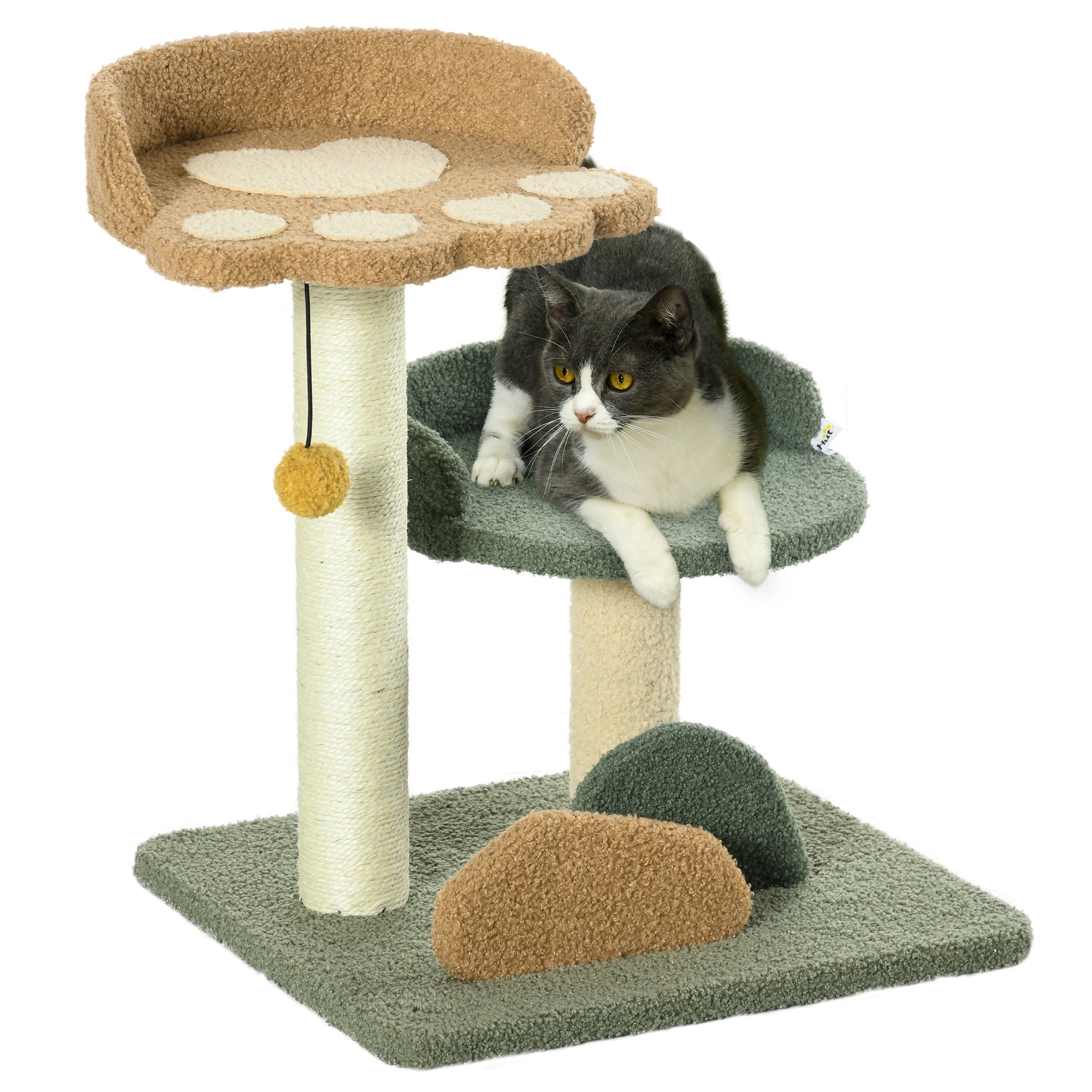 Small Cat Tree for Indoor Cats, Scratching Posts with 2 Beds, Toy Ball, 43 x 39 x 52cm